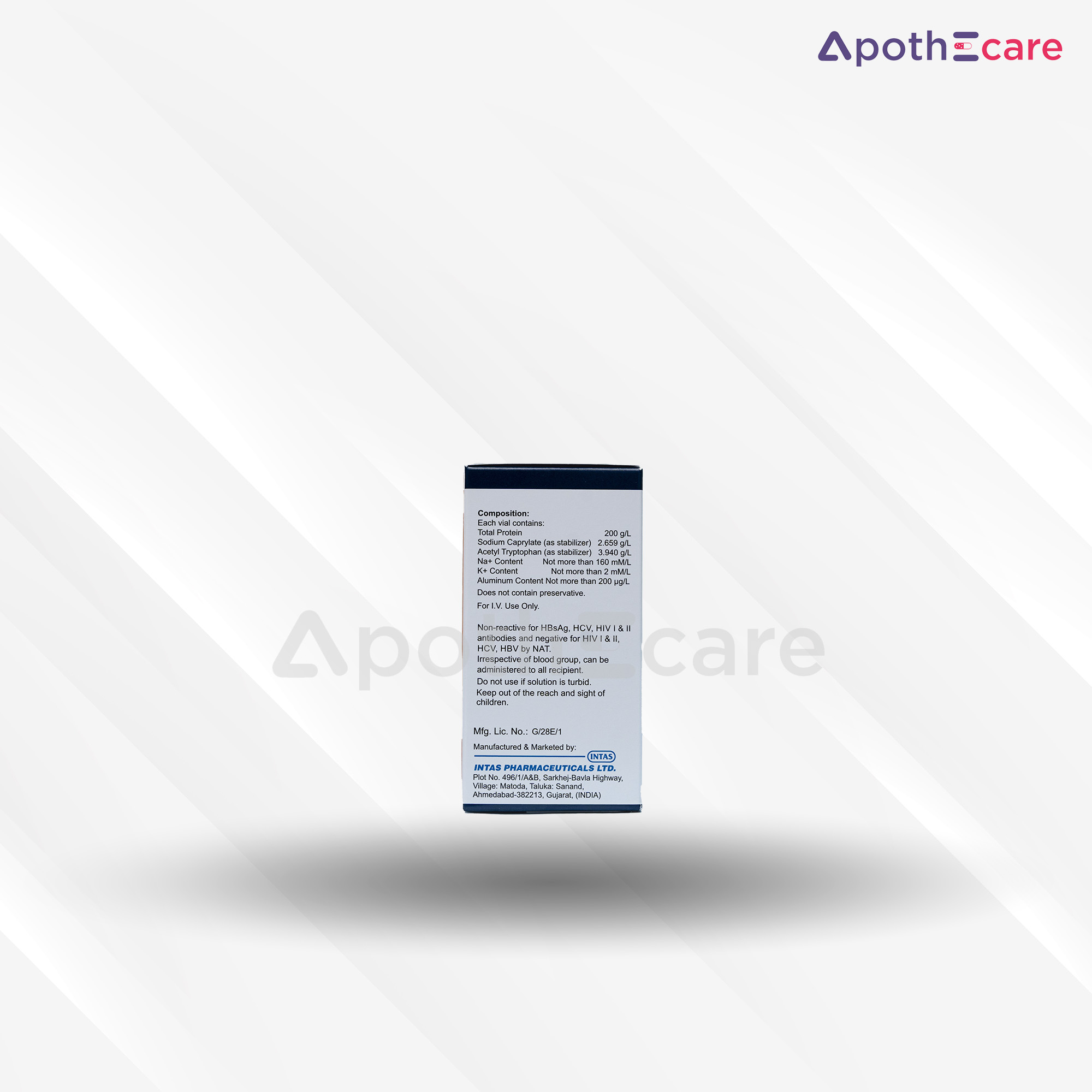 Albucel 20%/100ml vial, used to treat blood volume loss