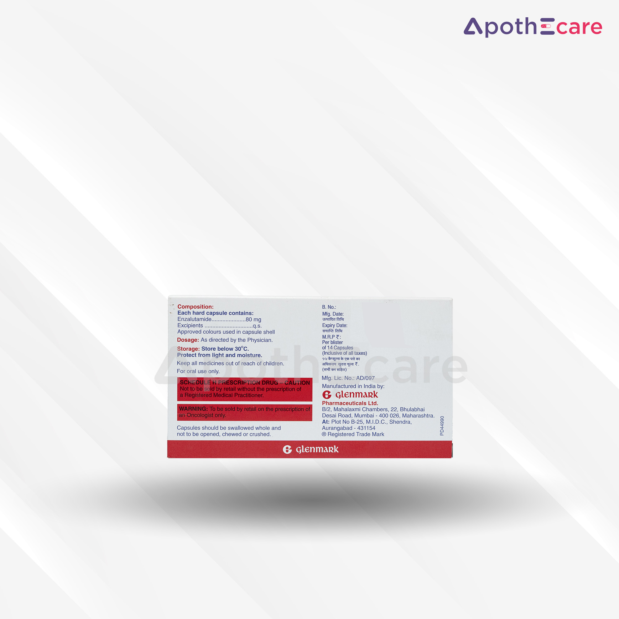 Glenza 80mg Tablet, a medication used in cancer treatment.