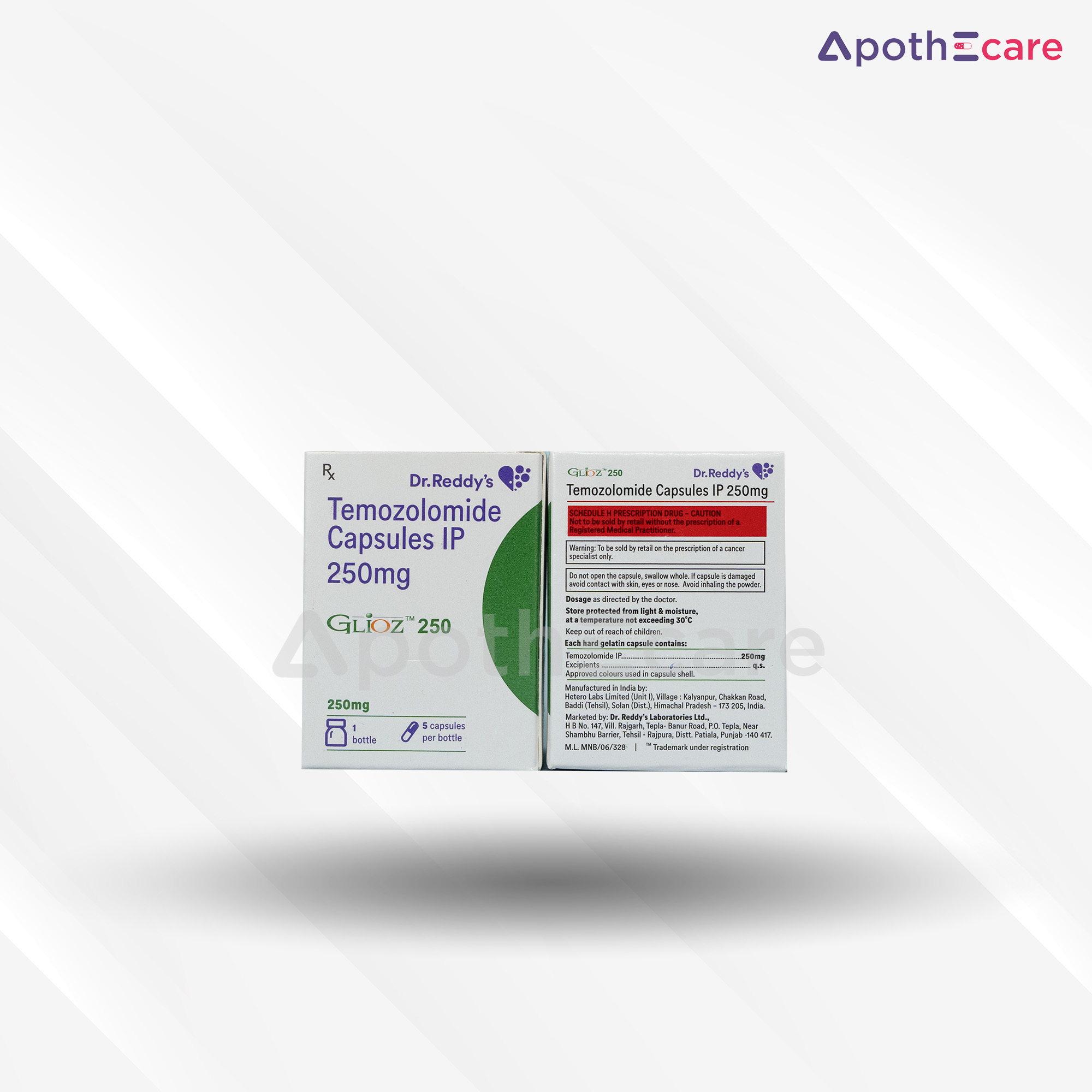 Glioz 250mg capsules pack of 5, a treatment for specific cancers.