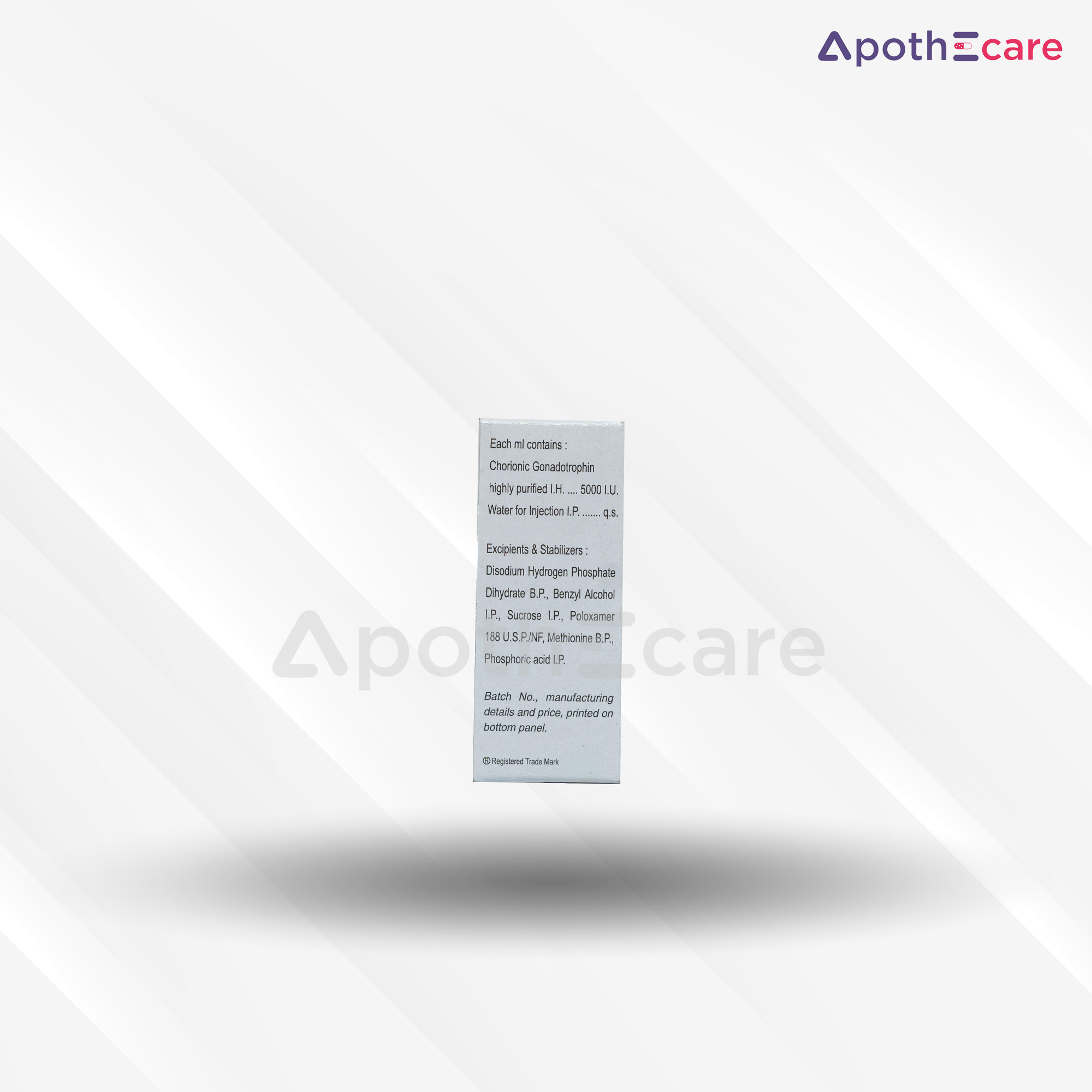 Hucog HP 5000 IU vial, used for fertility treatments.