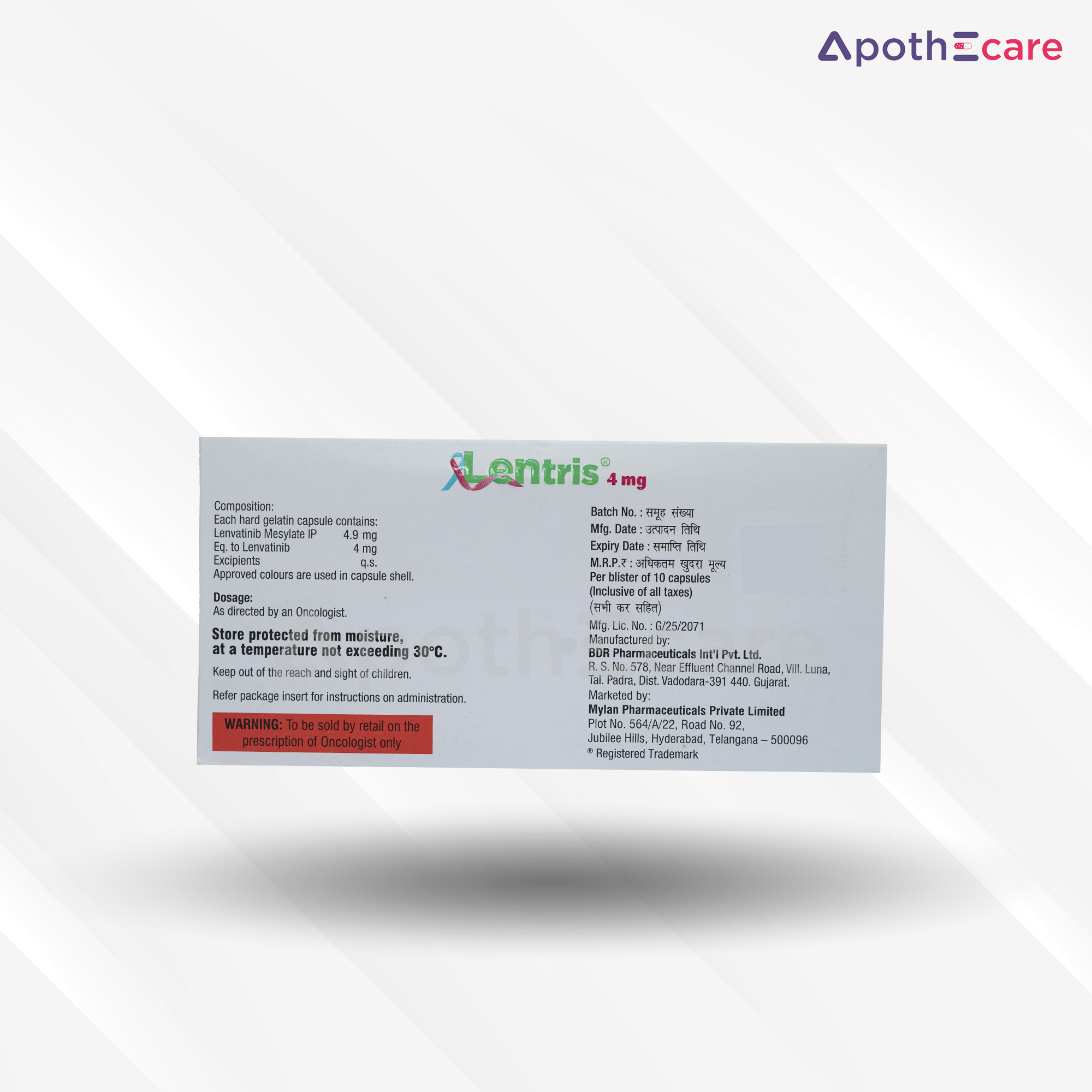 Lentris 4mg Capsule, a drug used for cancer therapy.