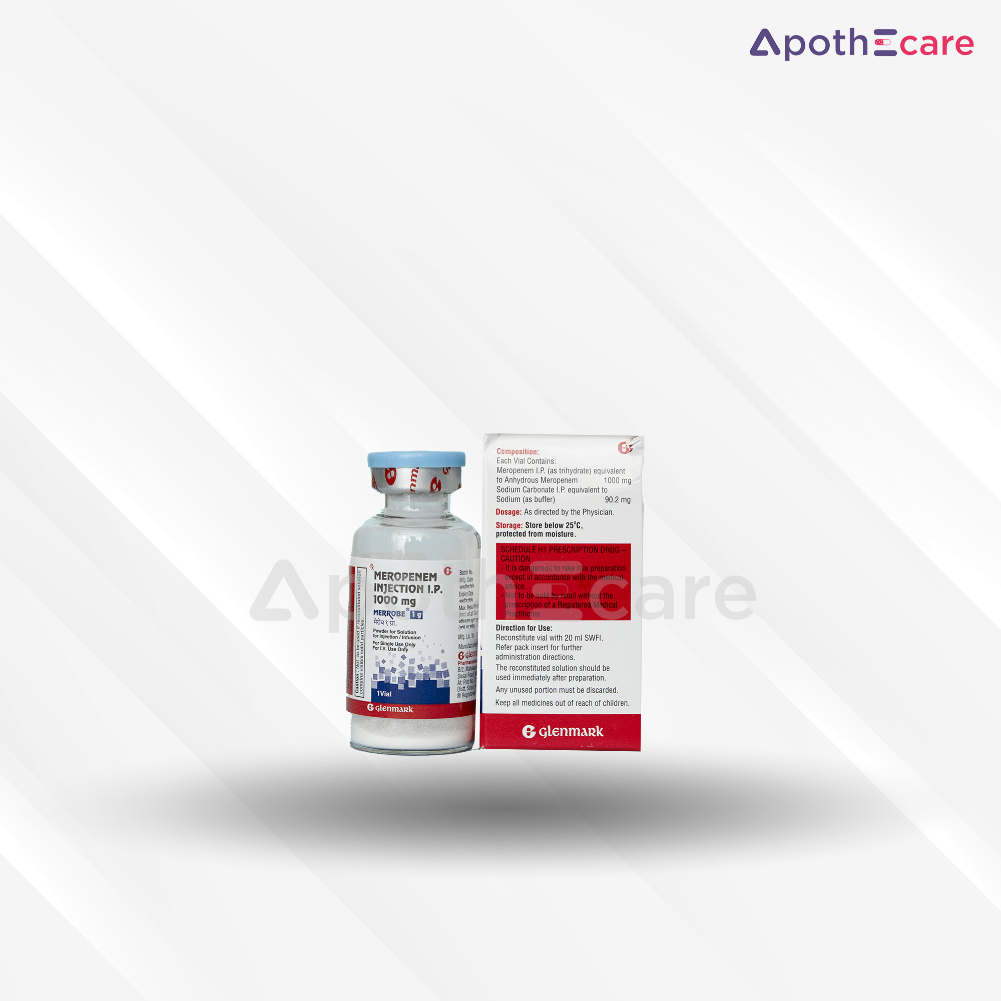 Merrobe 1gm Injection, used for treating bacterial infections.