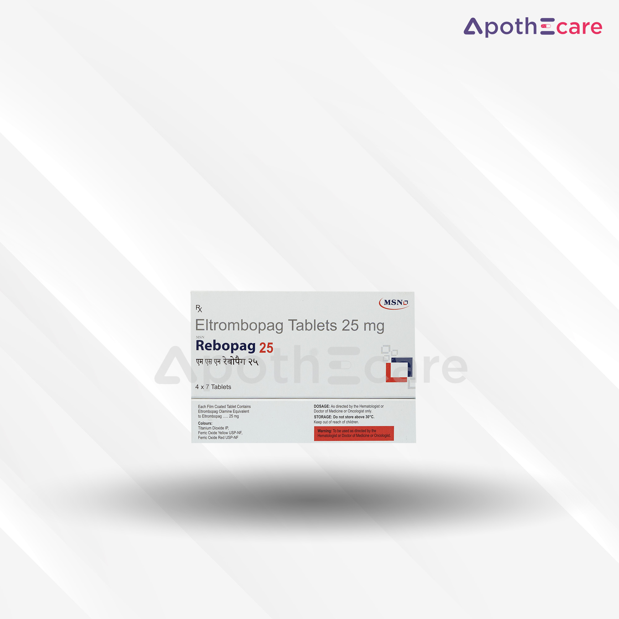 Rebopag 25mg Tablet, is used to treat low platelet counts brought on by chronic hepatitis C virus infection.