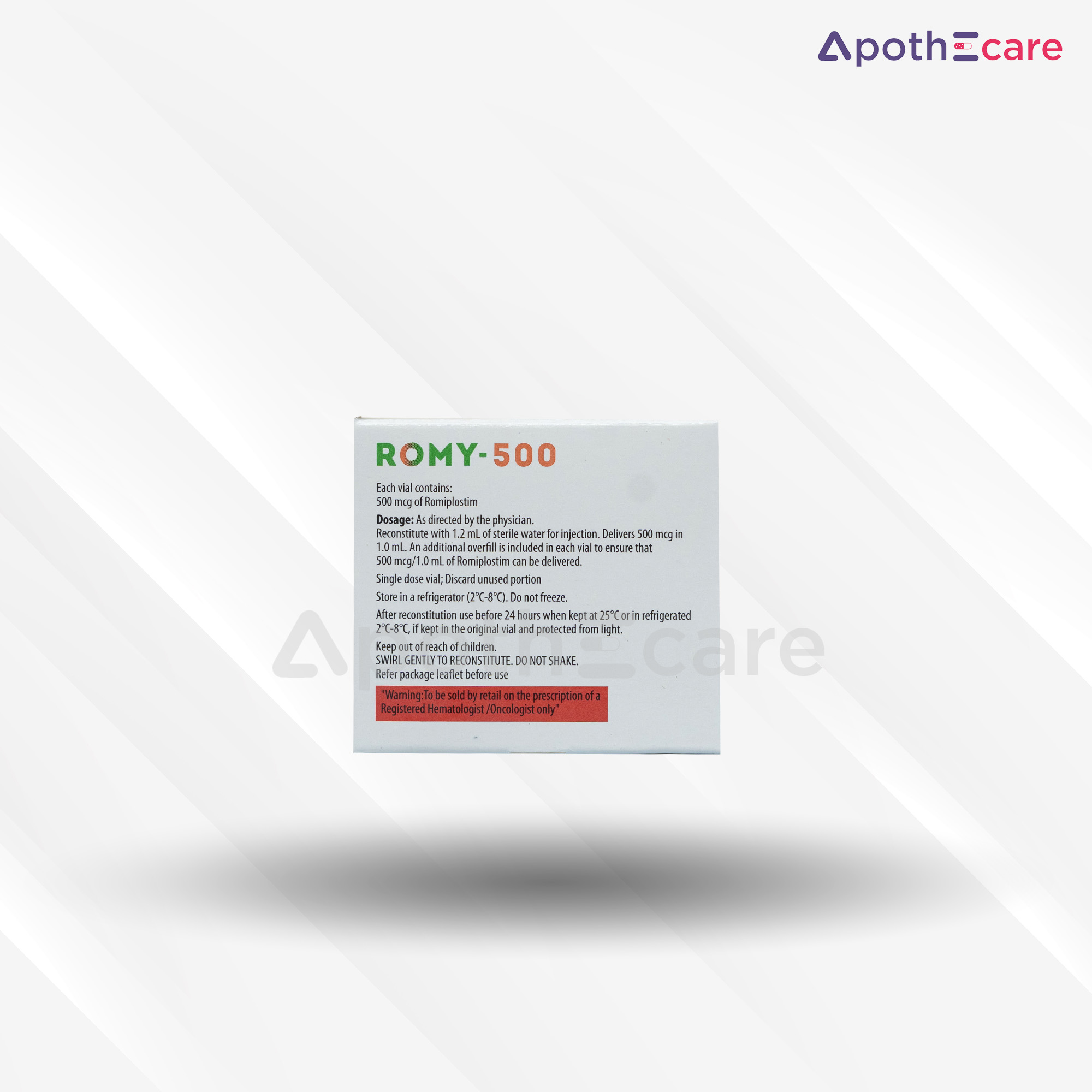 Romy 500mcg Injection, used primarily to treat thrombocytopenia.