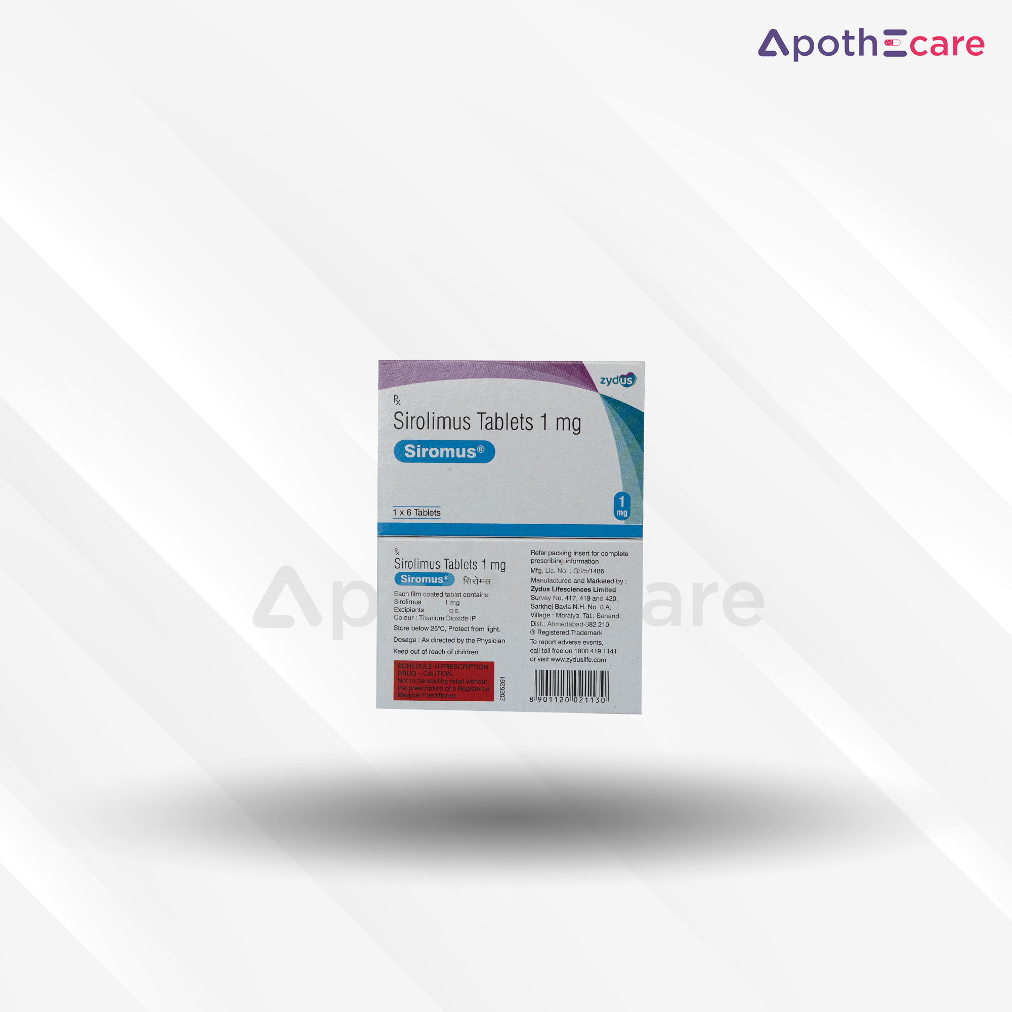 Siromus 1mg Sirolimus tablets pack of 16, used in organ transplant therapy.