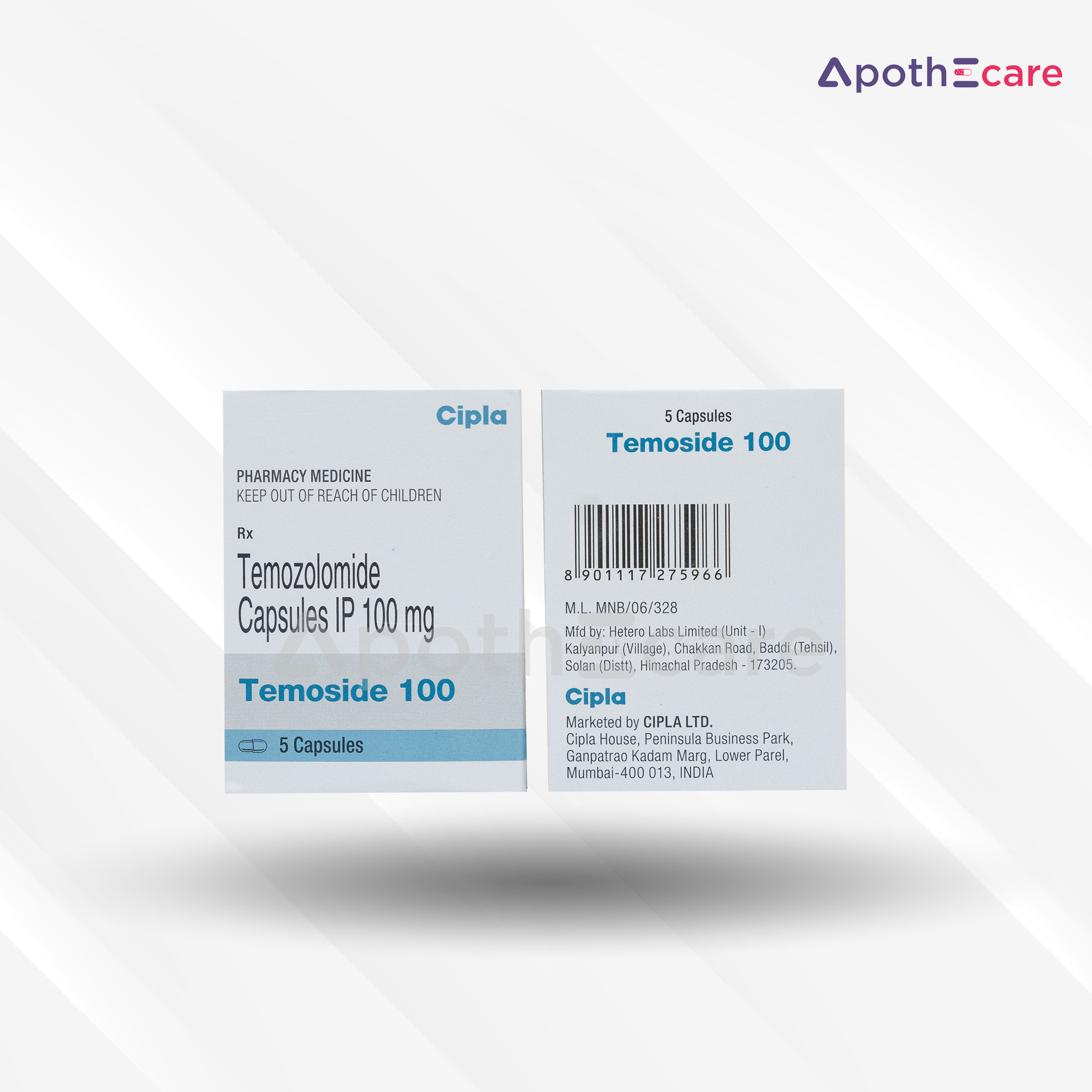 Temoside 100mg Capsule, used primarily to treat certain types of brain cancers.