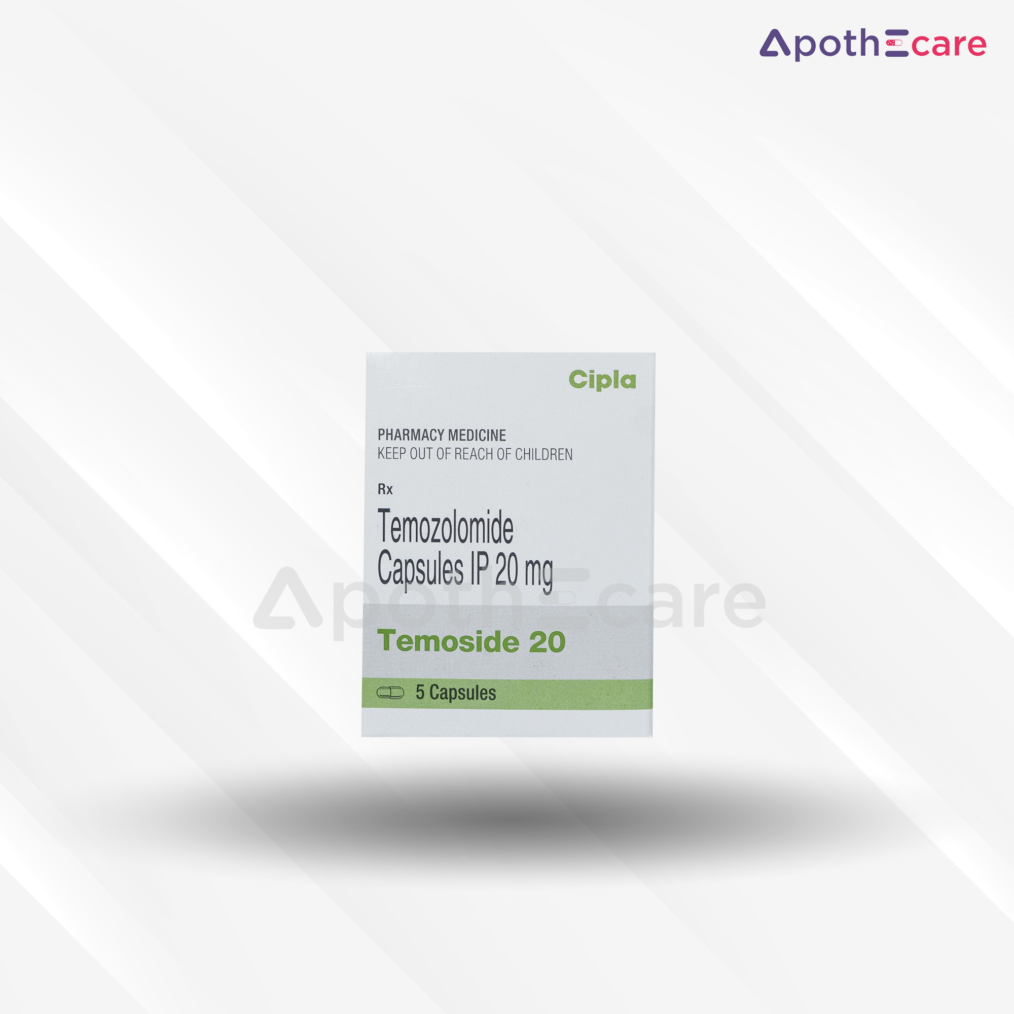 Temoside 20mg Capsule, used to treat certain types of brain cancers.