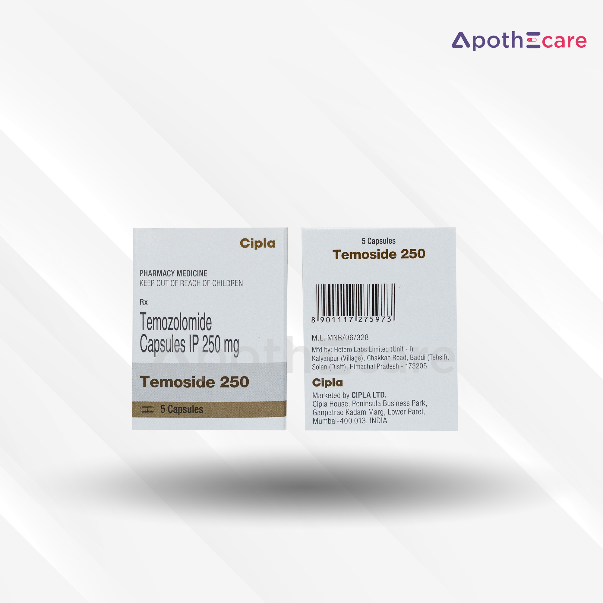 Temoside 250mg Capsule, used primarily to treat certain types of brain cancers.