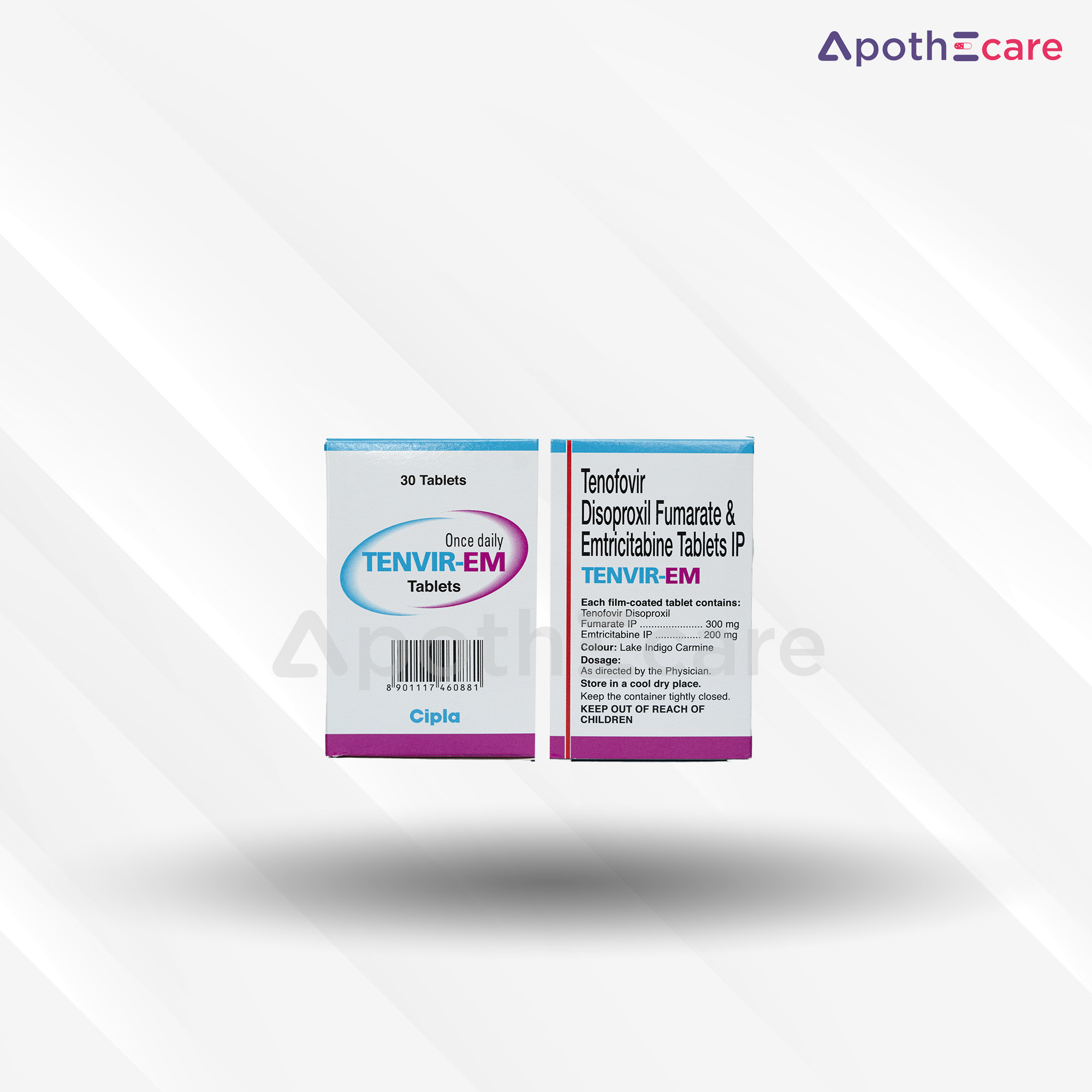 Tenvir Em 30 tablets, used for HIV treatment.