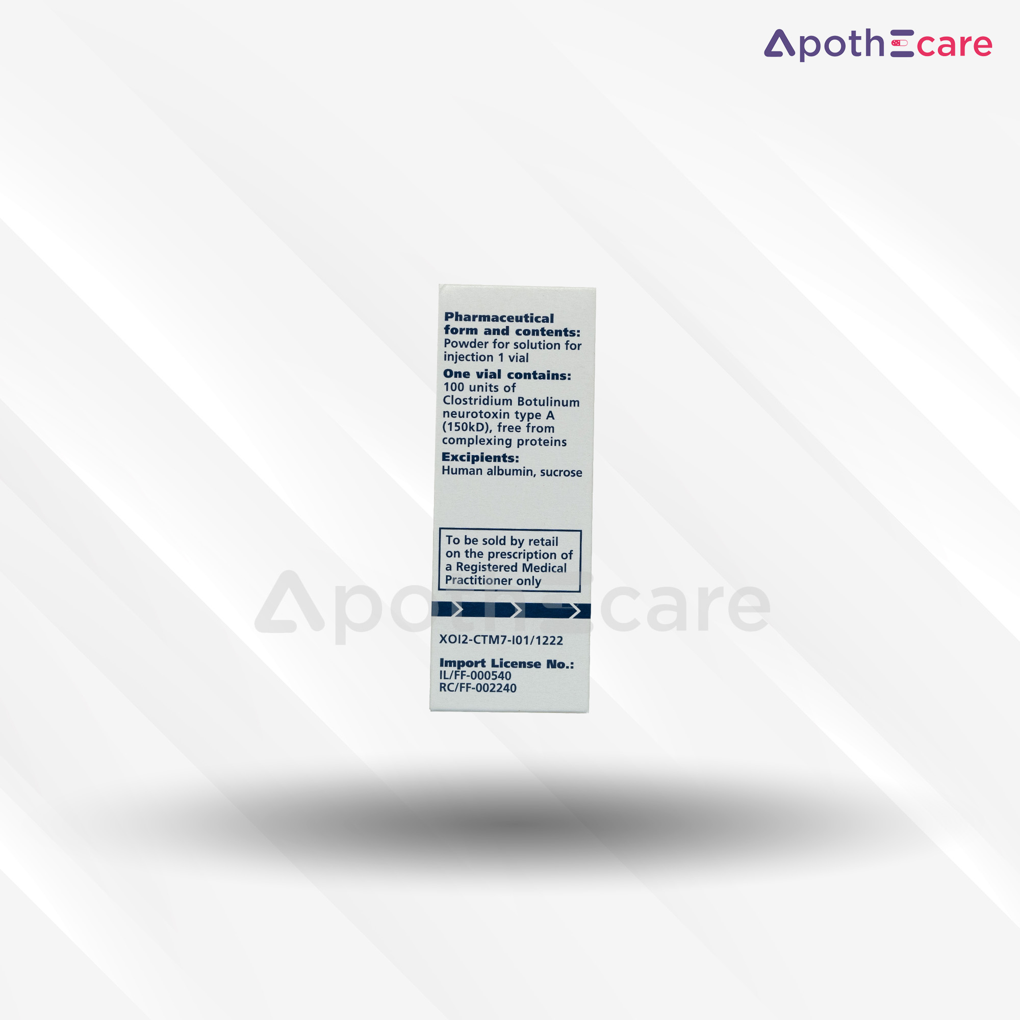 Xeomin 100IU Injection, used for several therapeutic and aesthetic purposes.