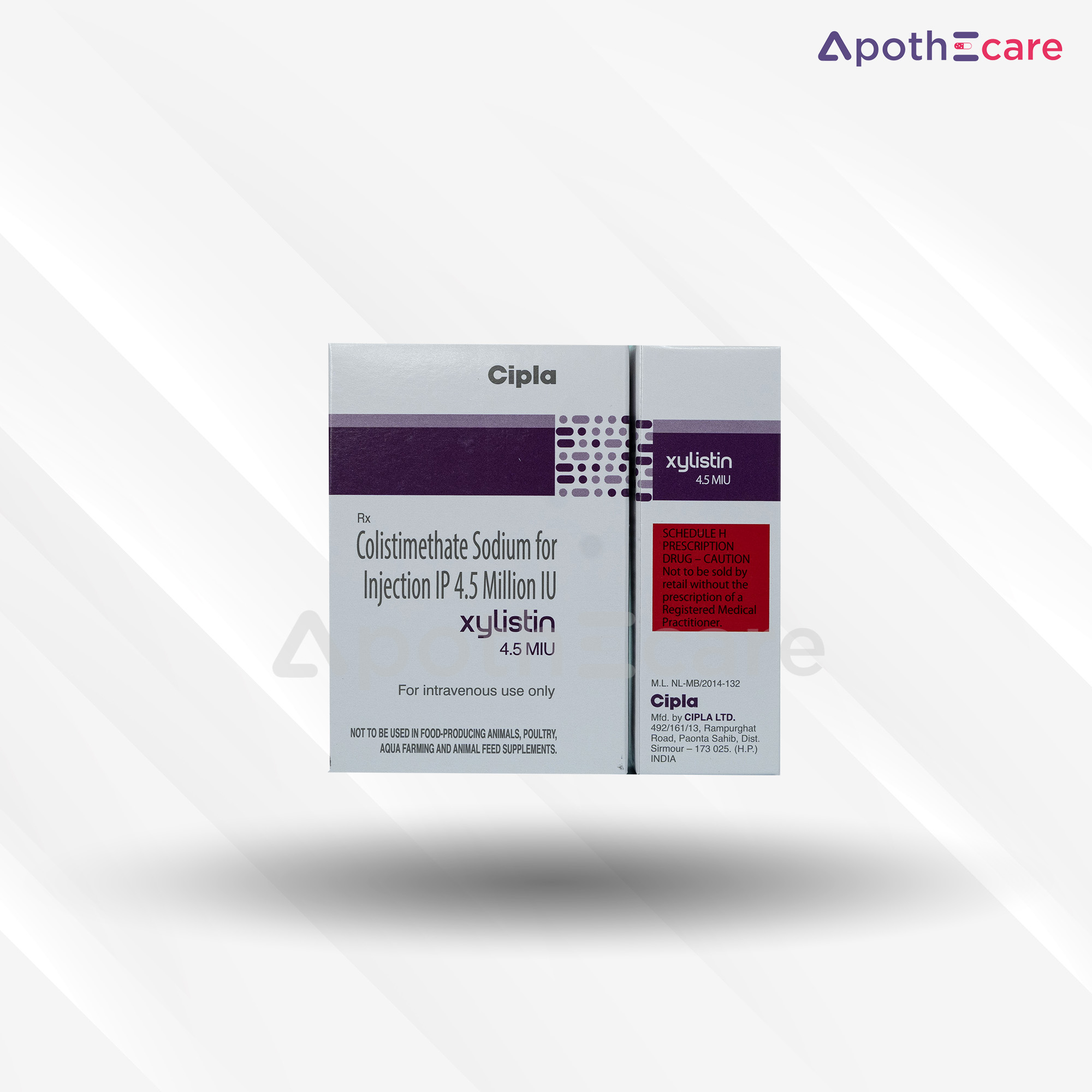 Xylistin 4.5 MIU Injection, an antibiotic used to treat severe bacterial infections.