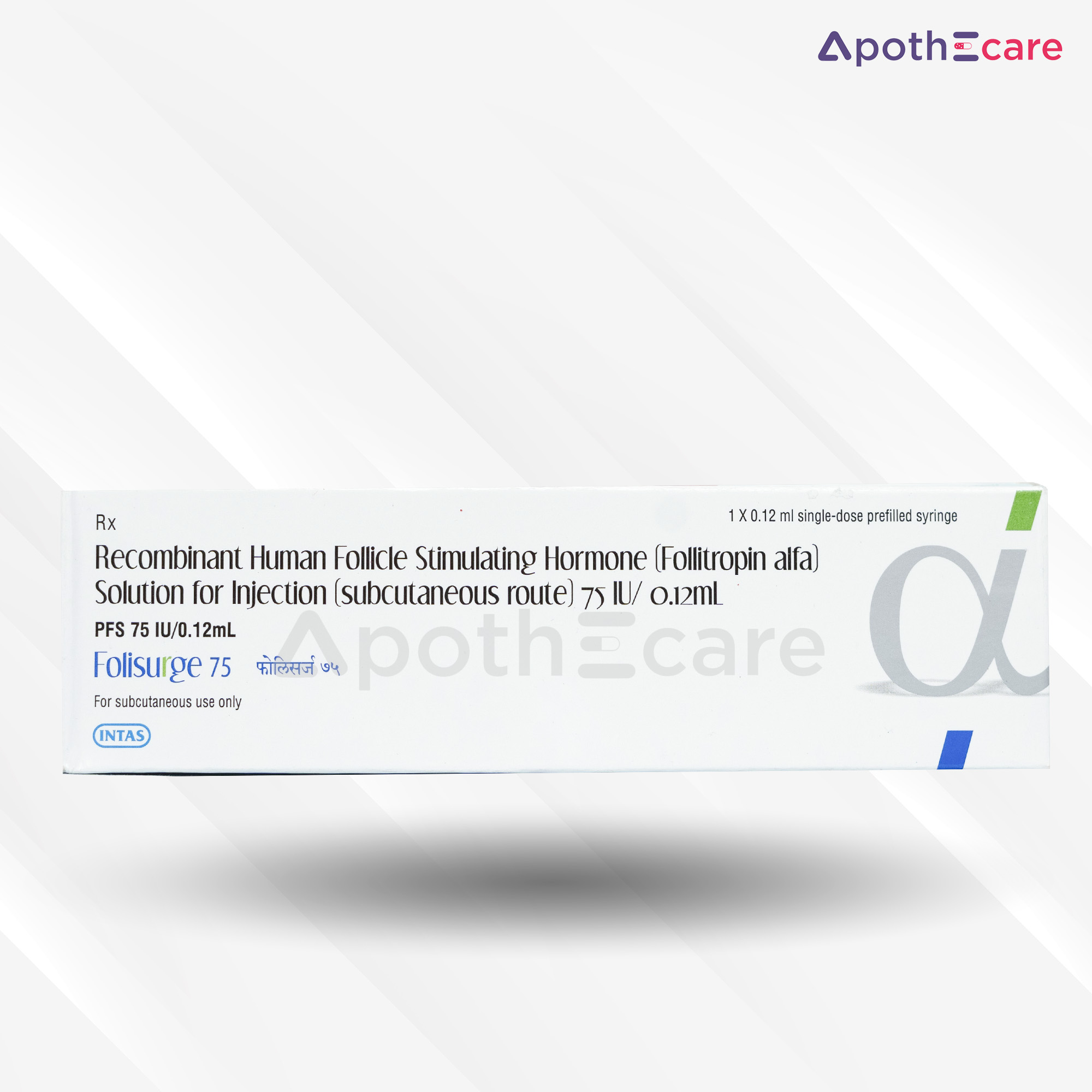 Folisurge 75IU Injection contains Follitropin alfa, which is commonly used in fertility treatments.