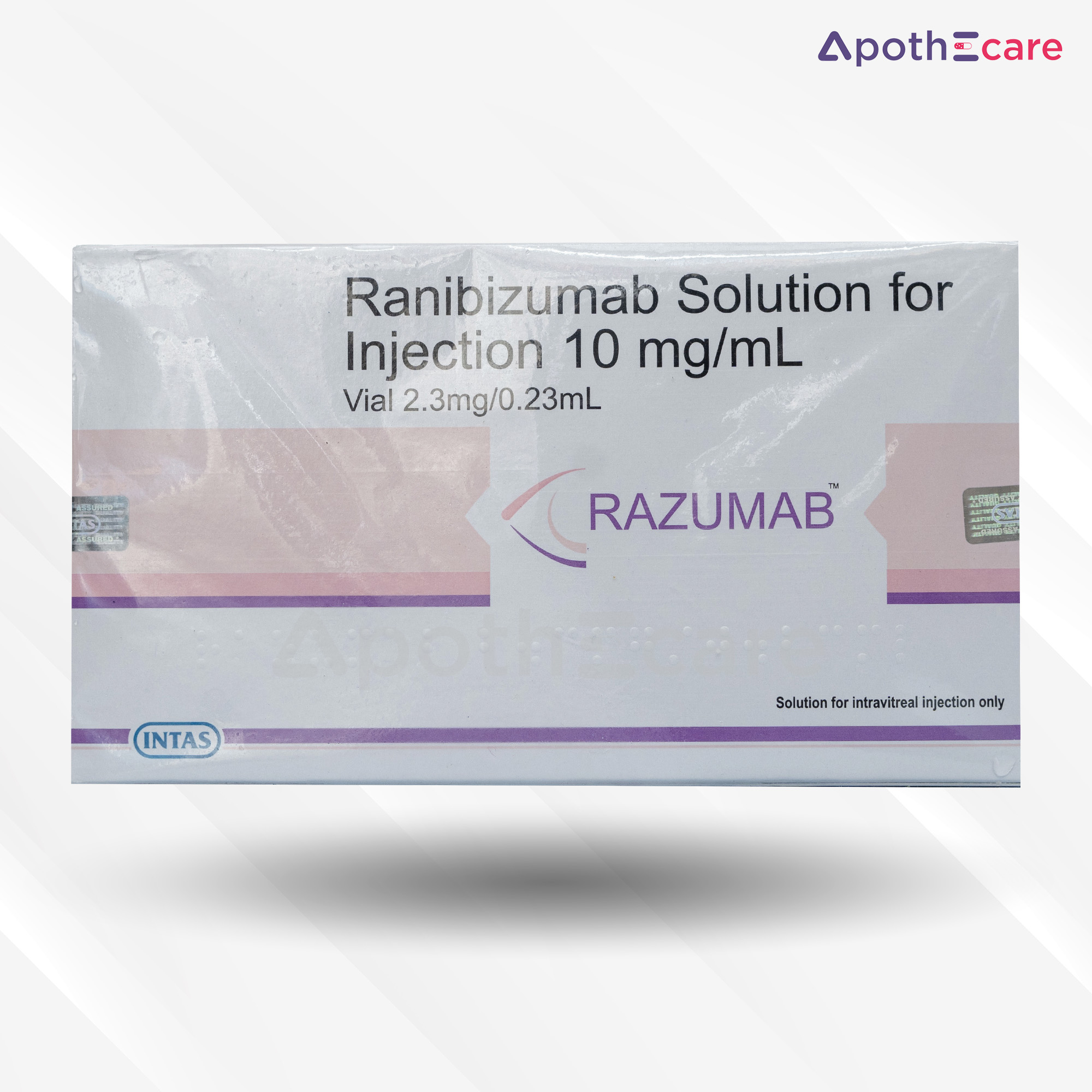 Razumab 10mg Injection, used in the treatment of certain retinal diseases.