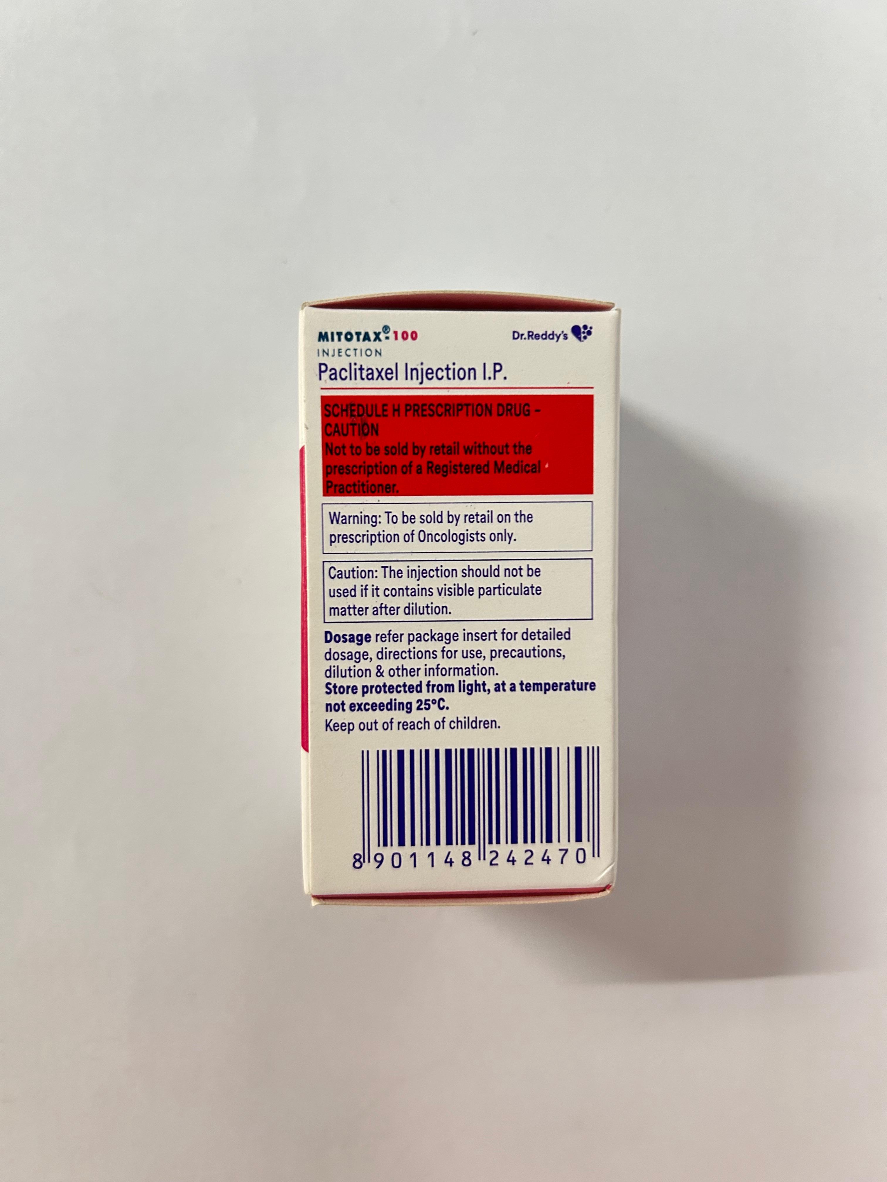 Mitotax 100mg Injection, used to treat a variety of cancers, such as Kaposi's sarcoma, lung cancer, ovarian cancer, and breast cancer.