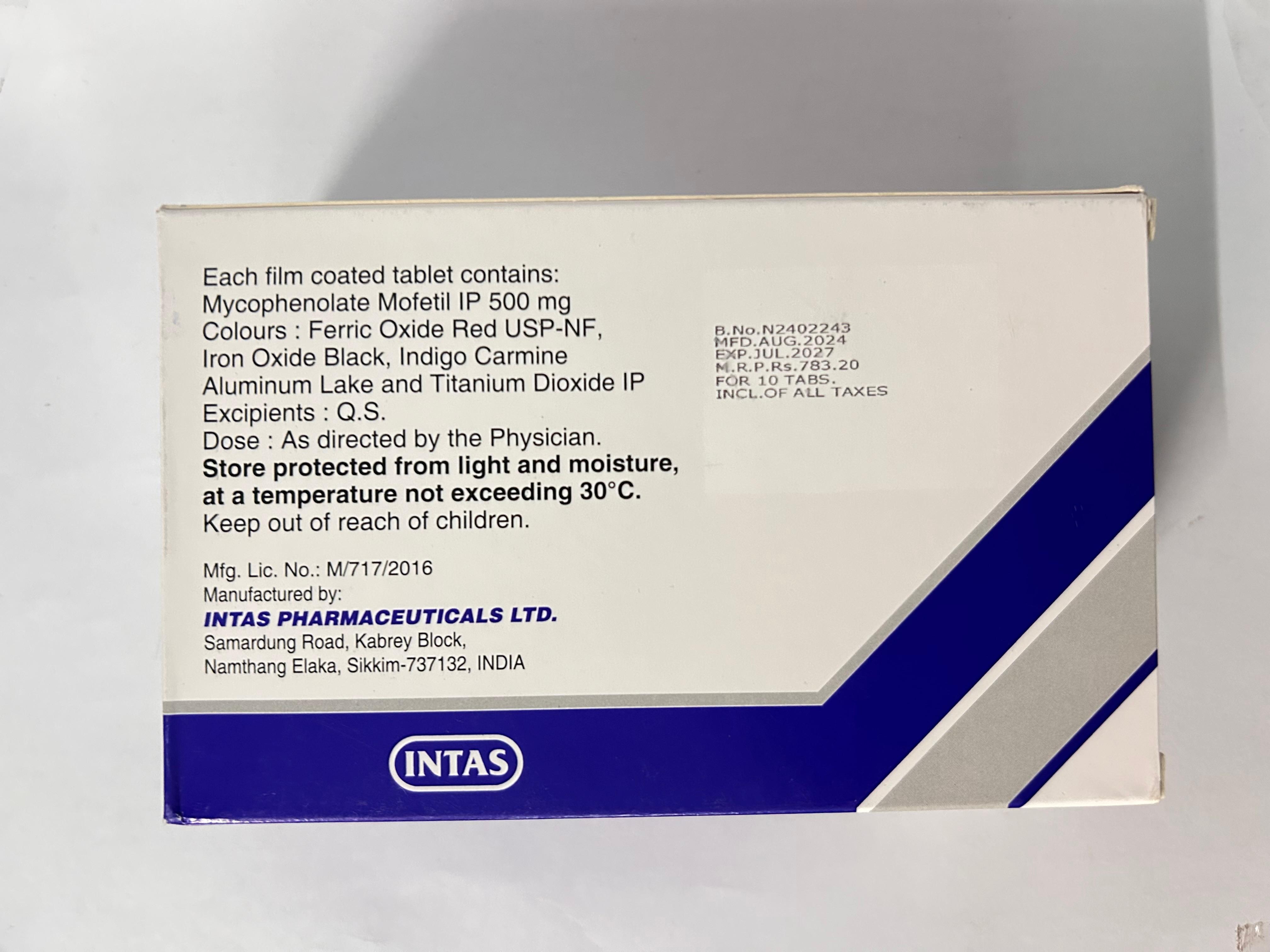 Mycofit 500mg Tablet, an immunosuppressive agent used primarily to prevent organ rejection in transplant recipients.