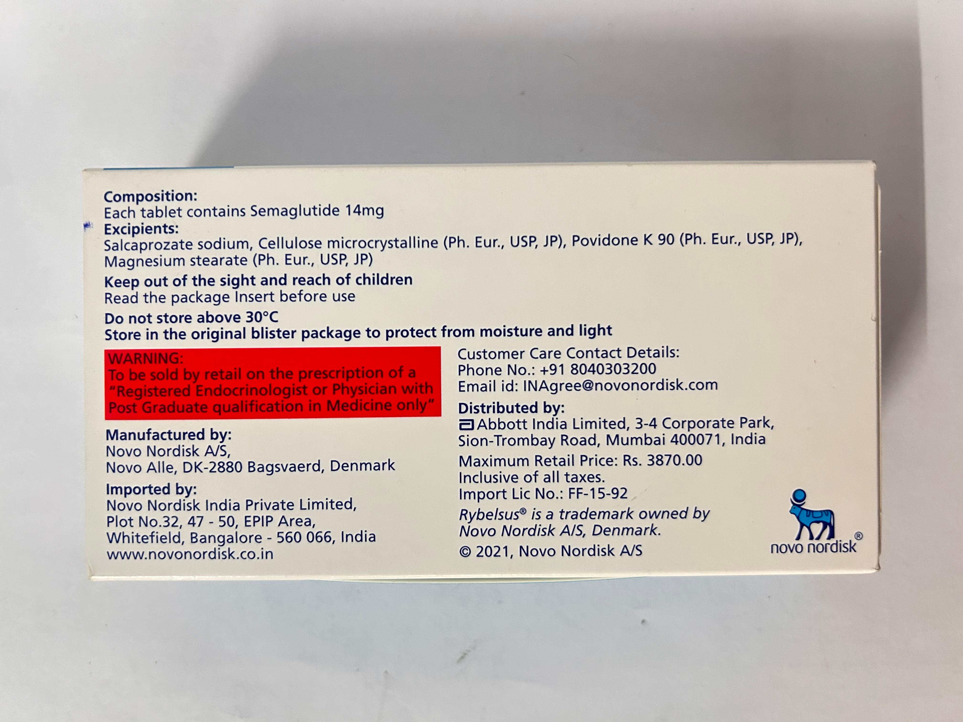 Rybelsus 14mg Tablet, used primarily to manage type 2 diabetes mellitus.