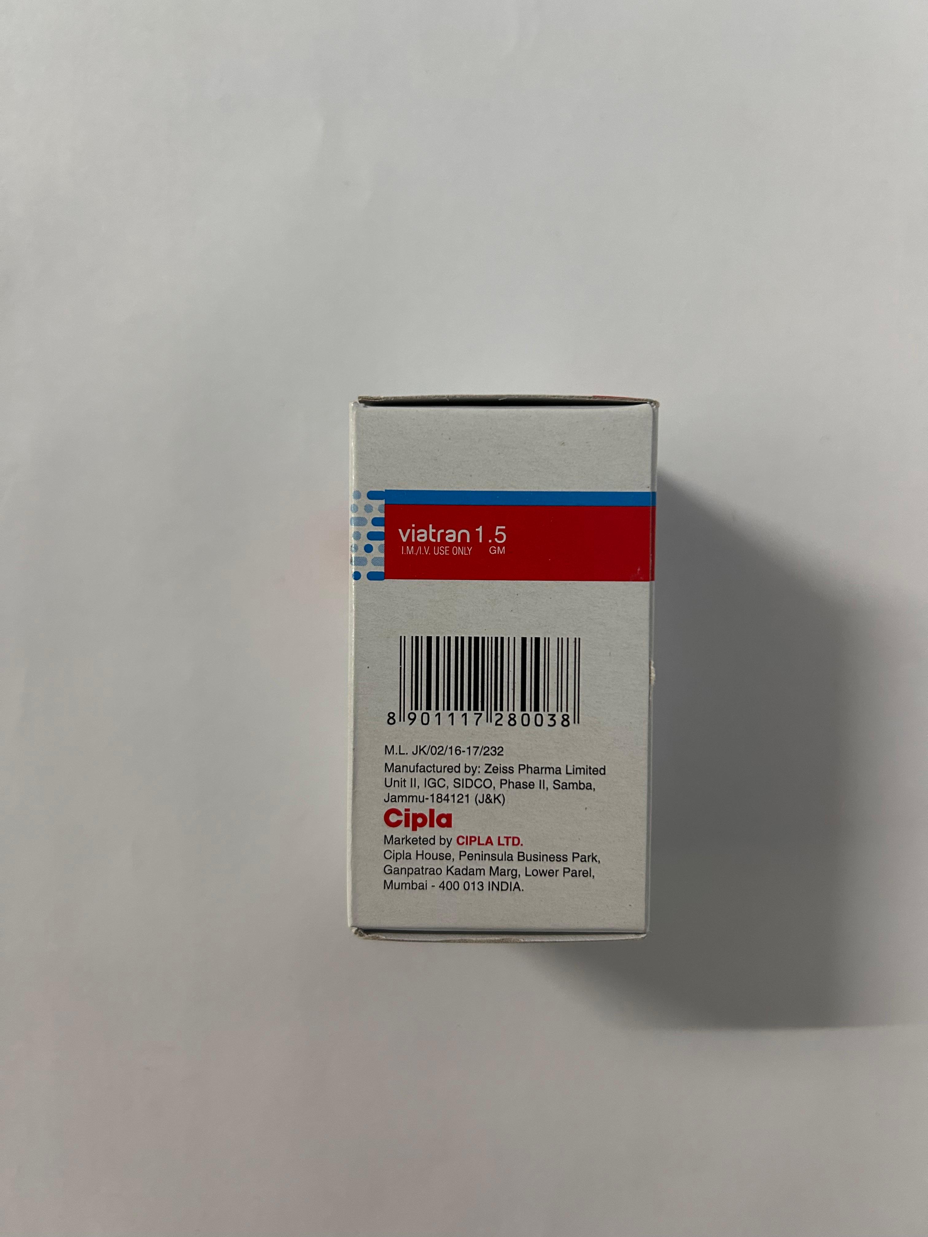Viatran 1.5gm Injection, used for the treatment of a variety of bacterial infections