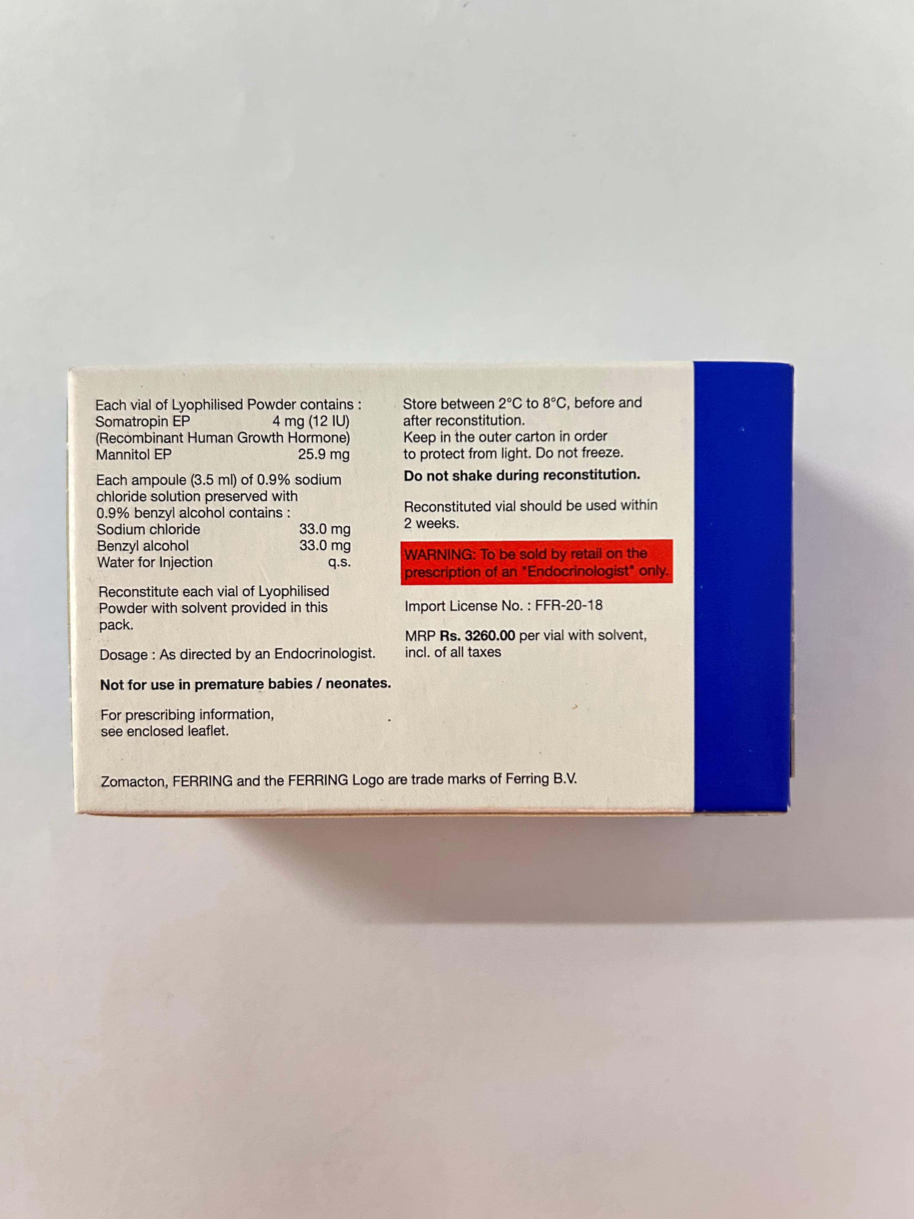 Zomacton 4mg Injection, It is used to treat growth hormone deficiency in both children and adults