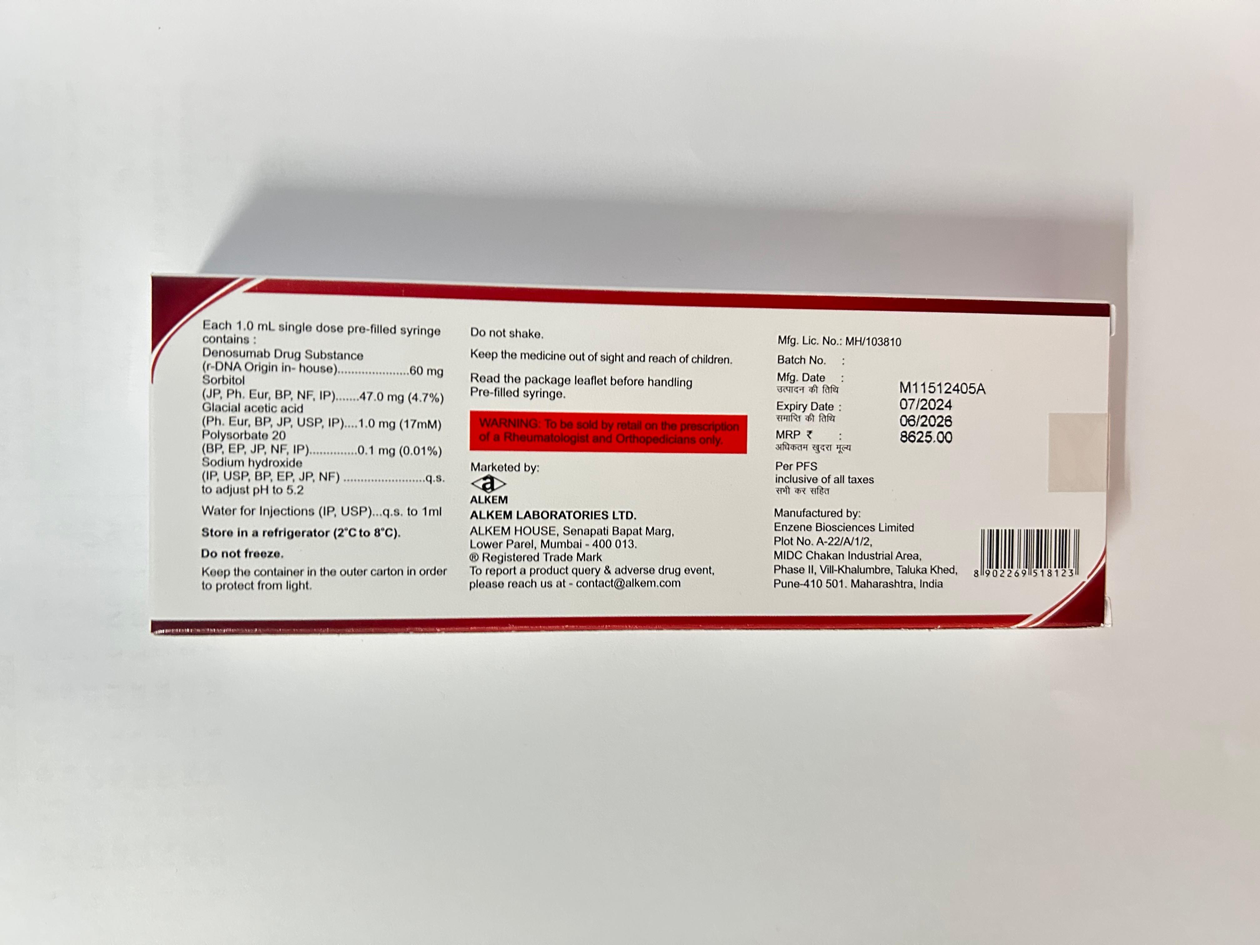 Denub 60mg Injection, a monoclonal antibody used primarily in the treatment of bone-related conditions.
