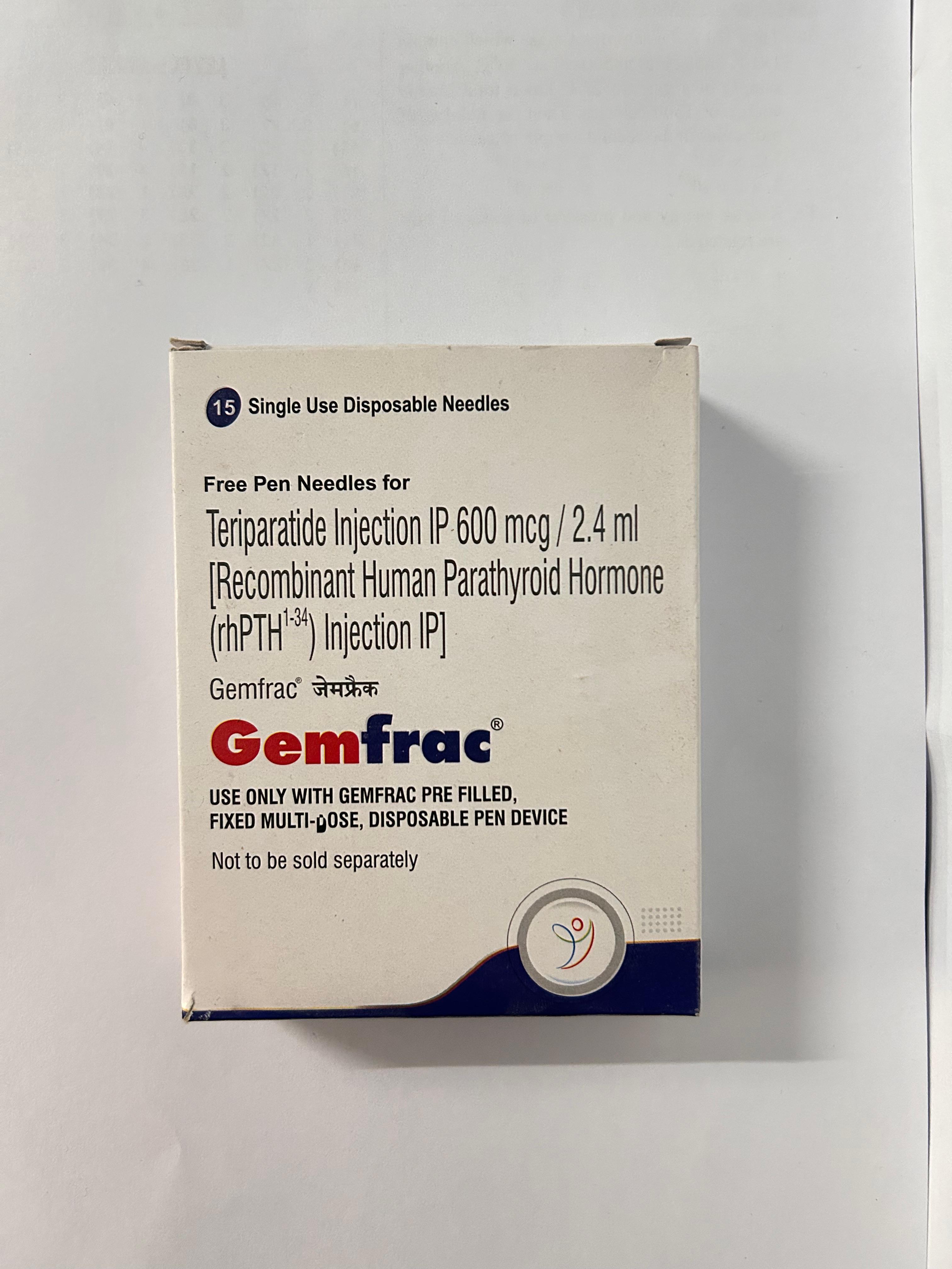 Gemfrac 600mcg Injection, it is used to treat osteoporosis in people who are at high risk of fractures.