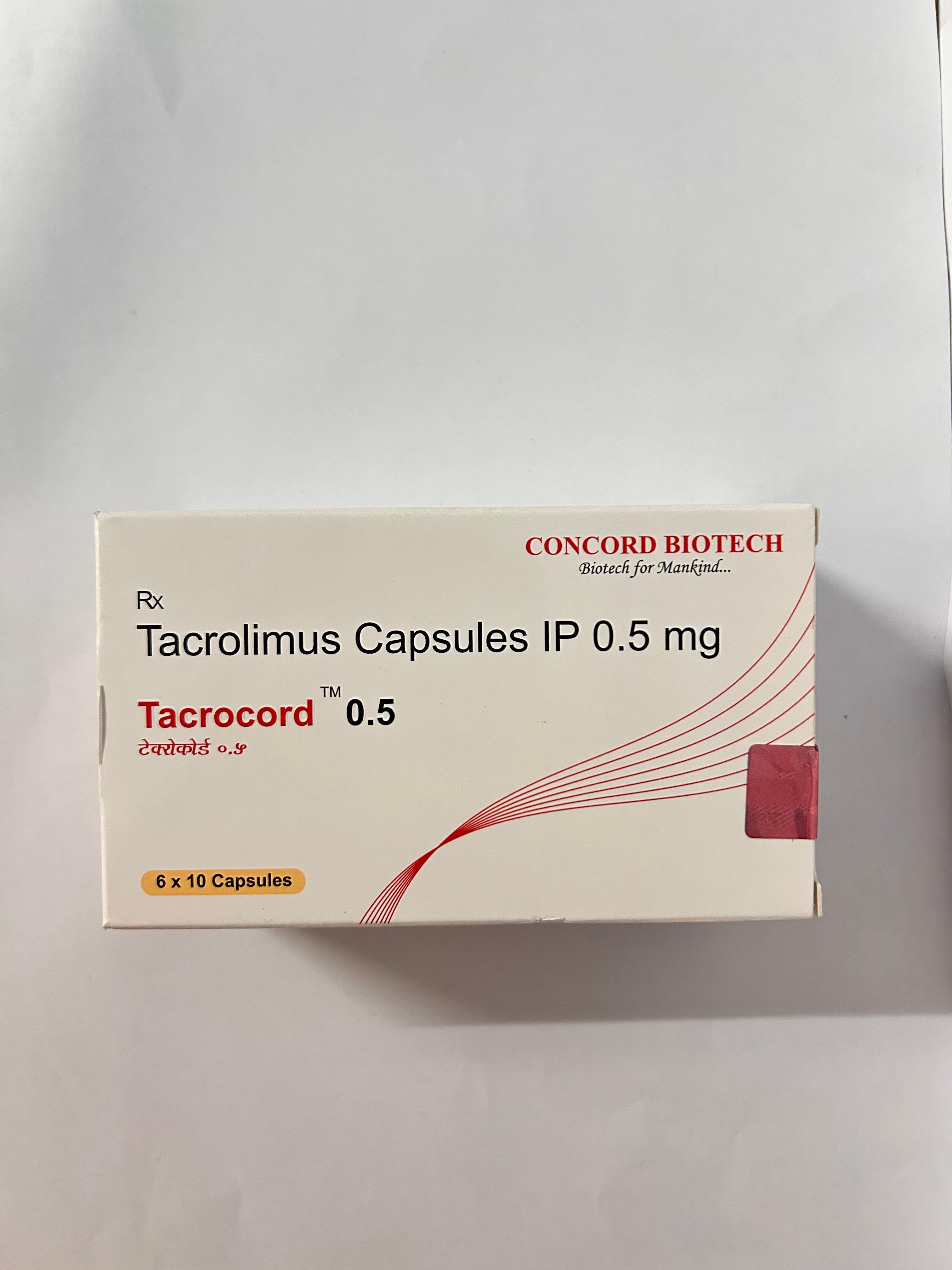 Tacrocord 0.5mg Capsule, used primarily to prevent organ rejection.