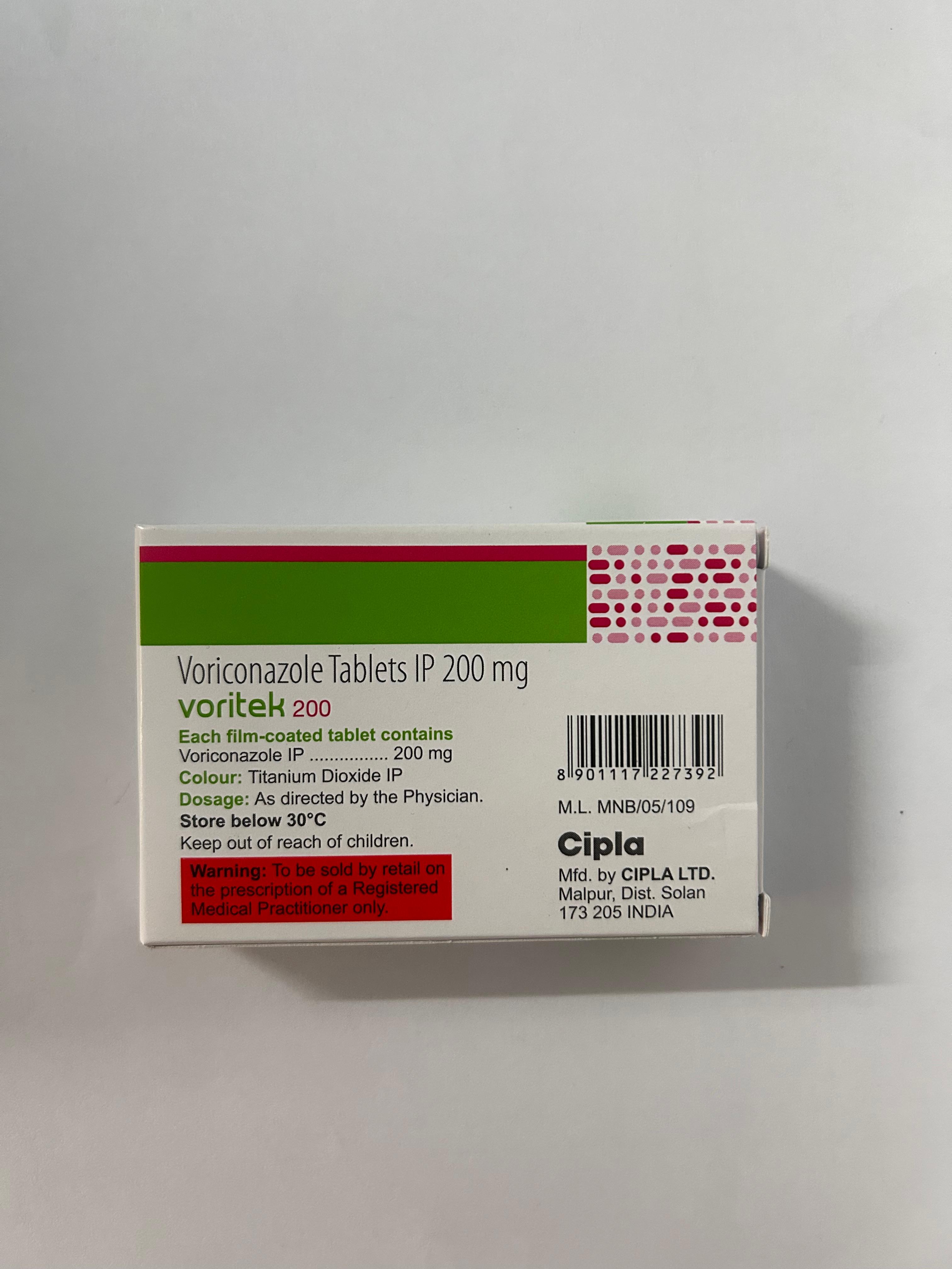 Voritek 200mg Tablet,  which is an antifungal medication used to treat serious fungal infections.