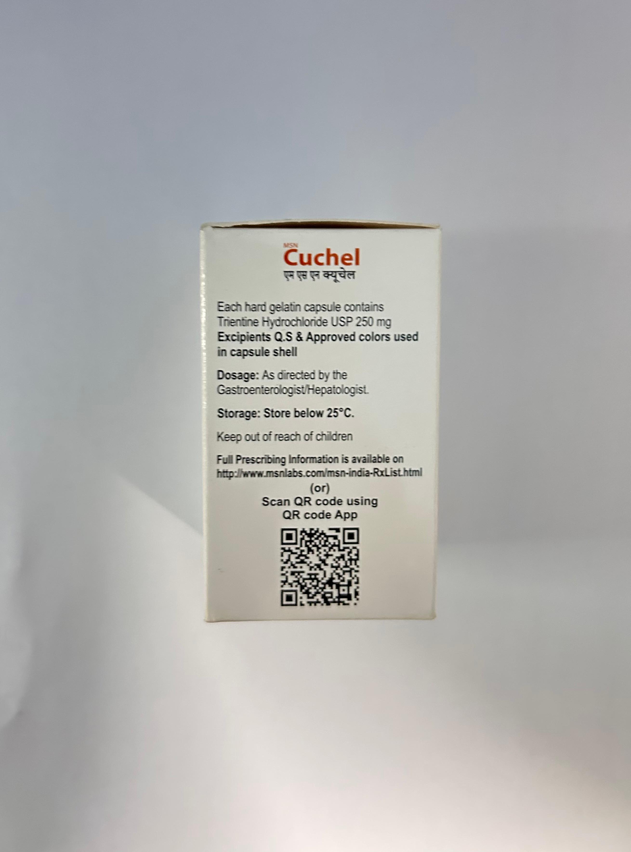 Cuchel 250mg Capsule, a copper-chelating agent used to treat Wilson's disease.