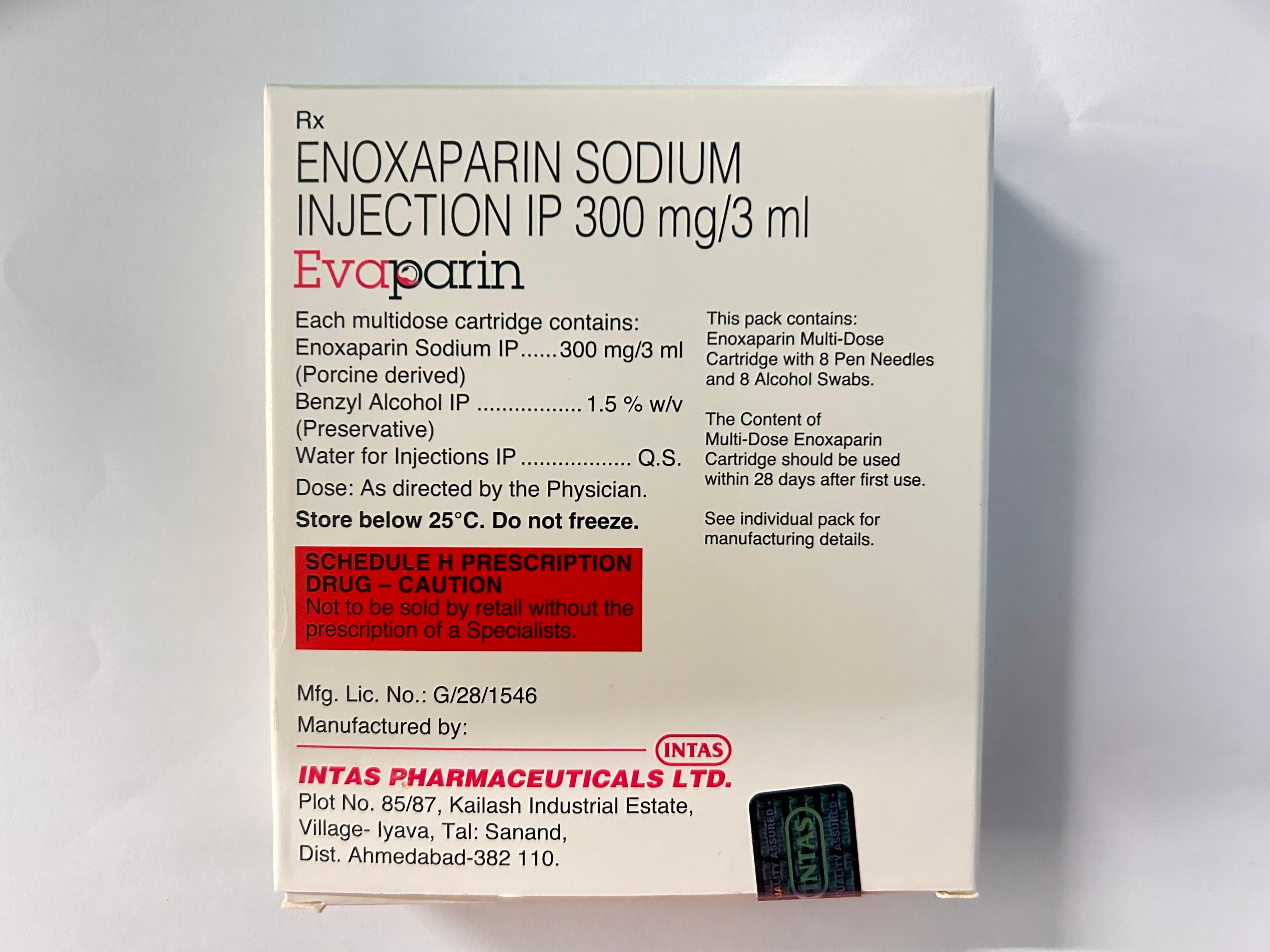 Evaparin 300mg Injection,  a low molecular weight heparin used as an anticoagulant.