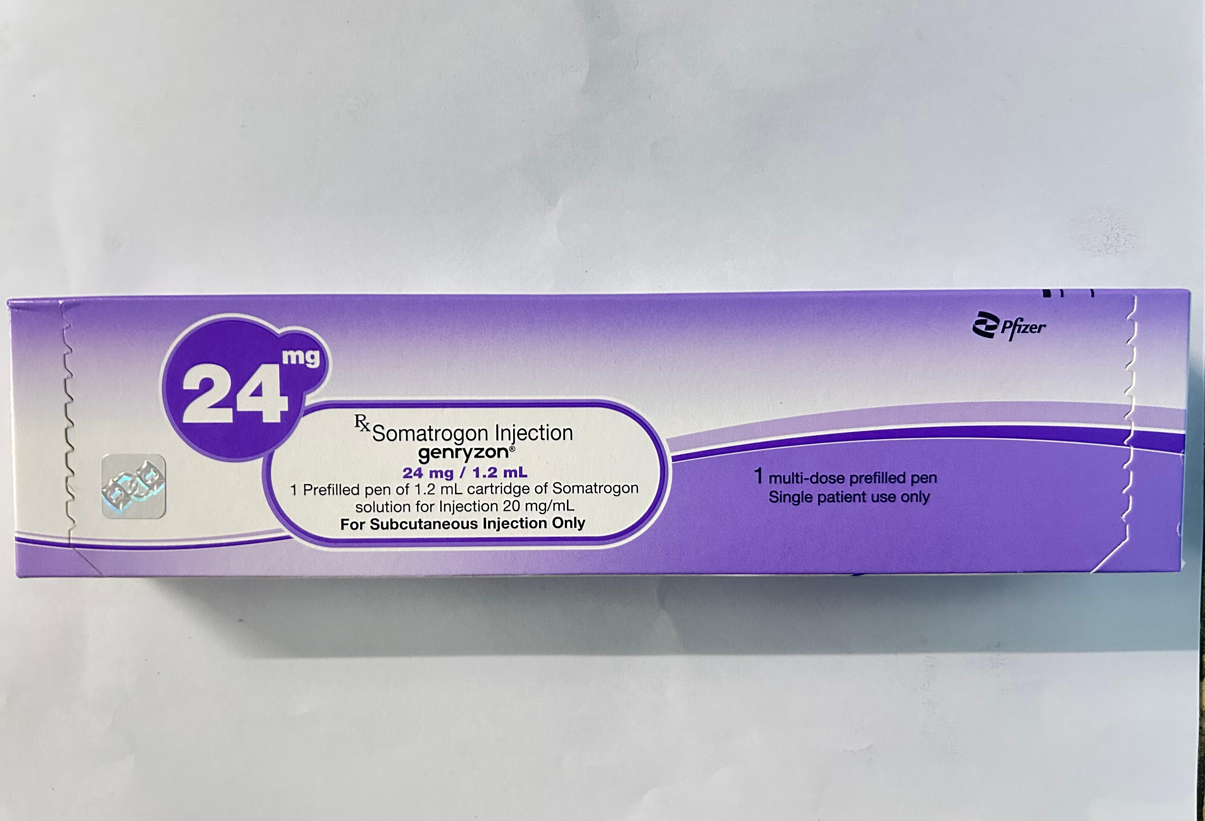 Genryzon 24mg Injection, used in the treatment of growth hormone deficiency in children and adolescents.