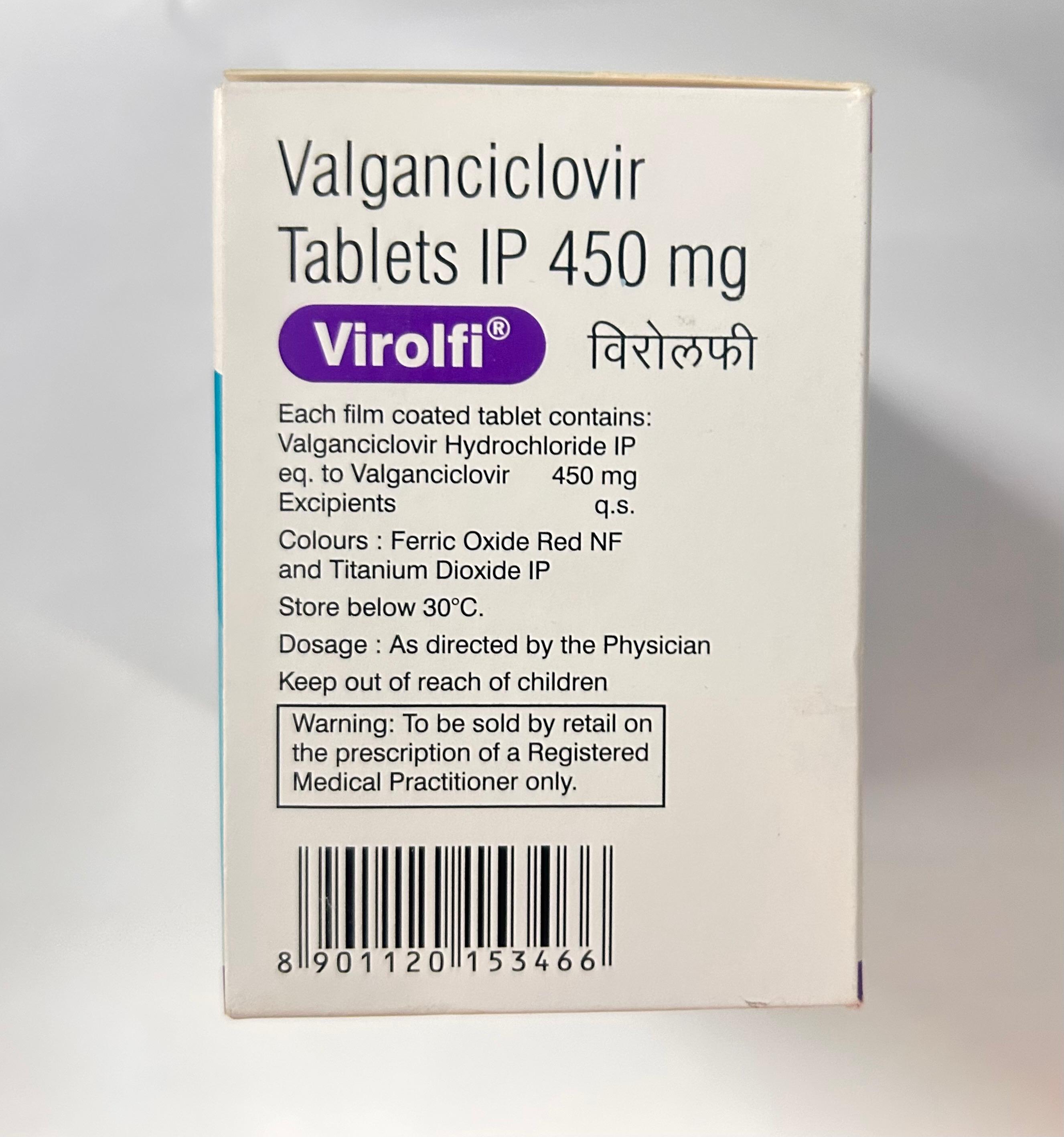 Virolfi 450mg Tablet, an antiviral medication used to treat cytomegalovirus infections.