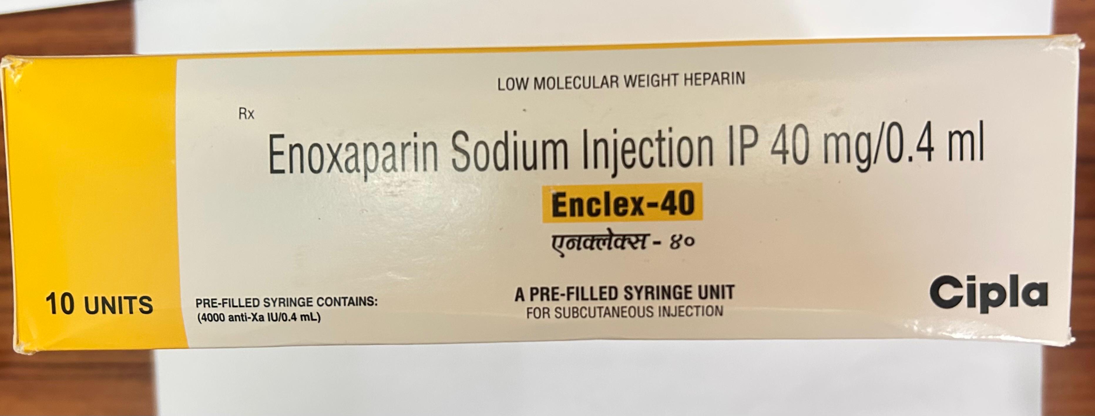 Enclex 40mg Injection, used as an anticoagulant to prevent and treat blood clots.