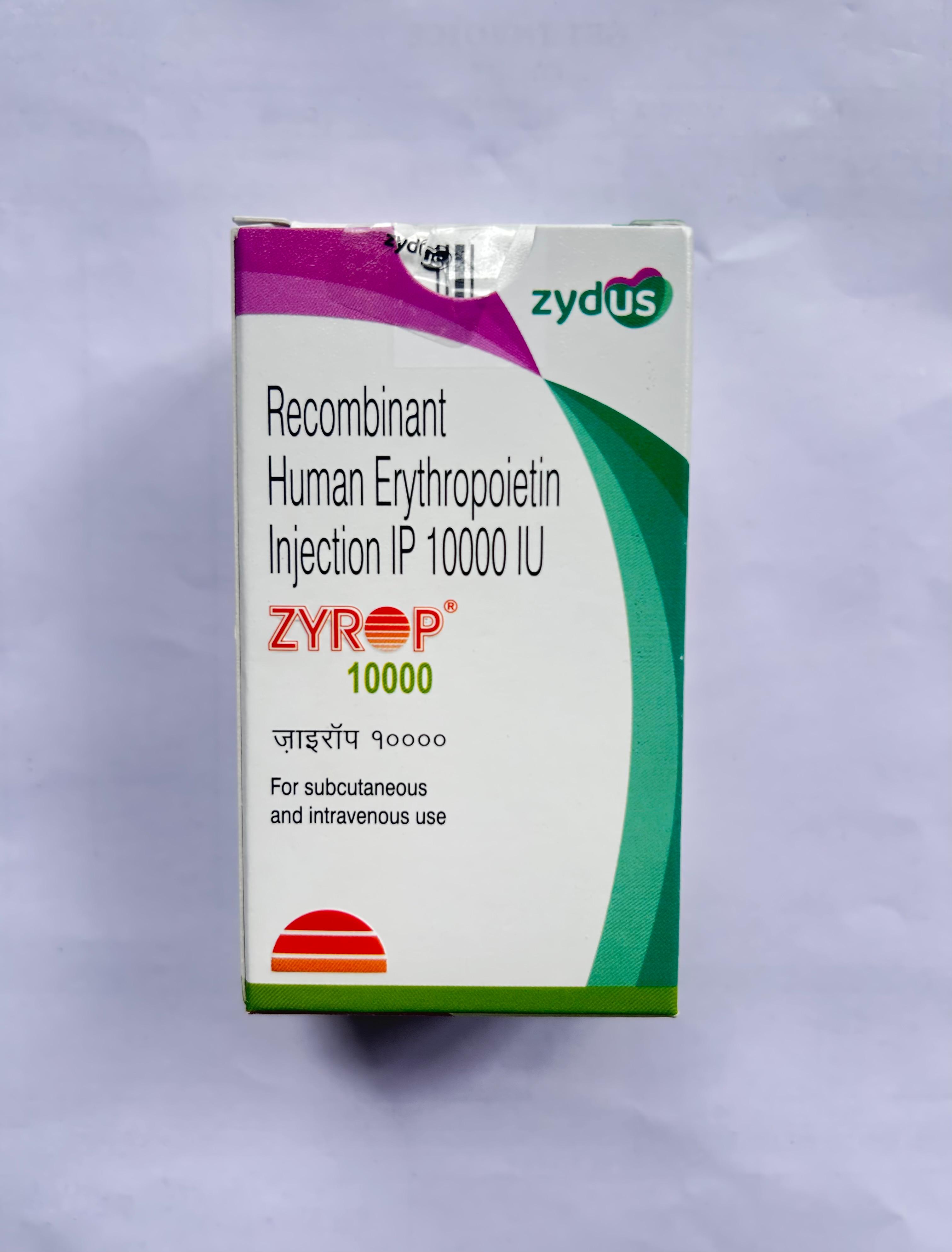 Zyrop 10000IU Injection is used to treat anemia from HIV treatment.
