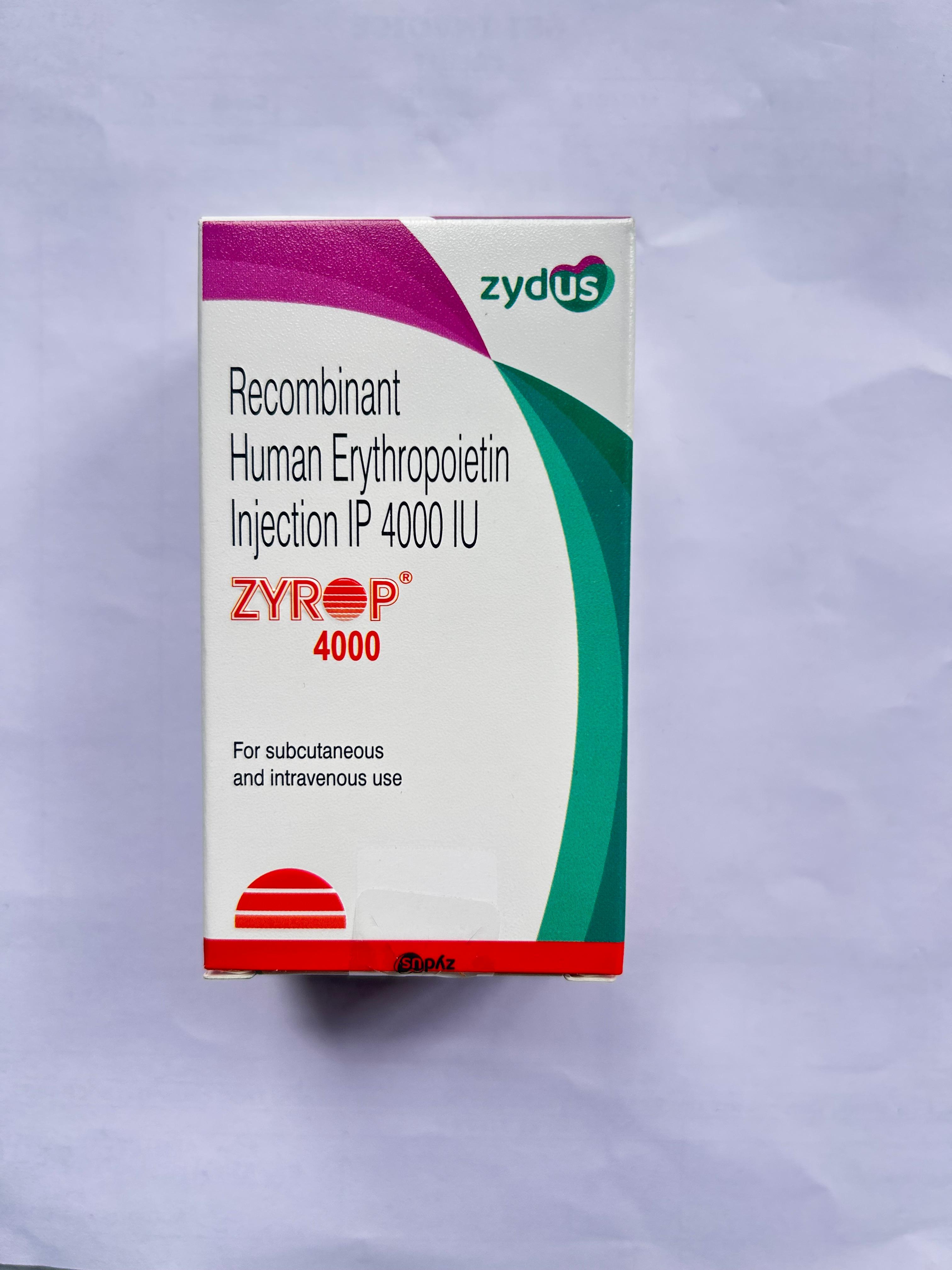 Zyrop 4000IU Injection is used to treat anemia from HIV treatment.