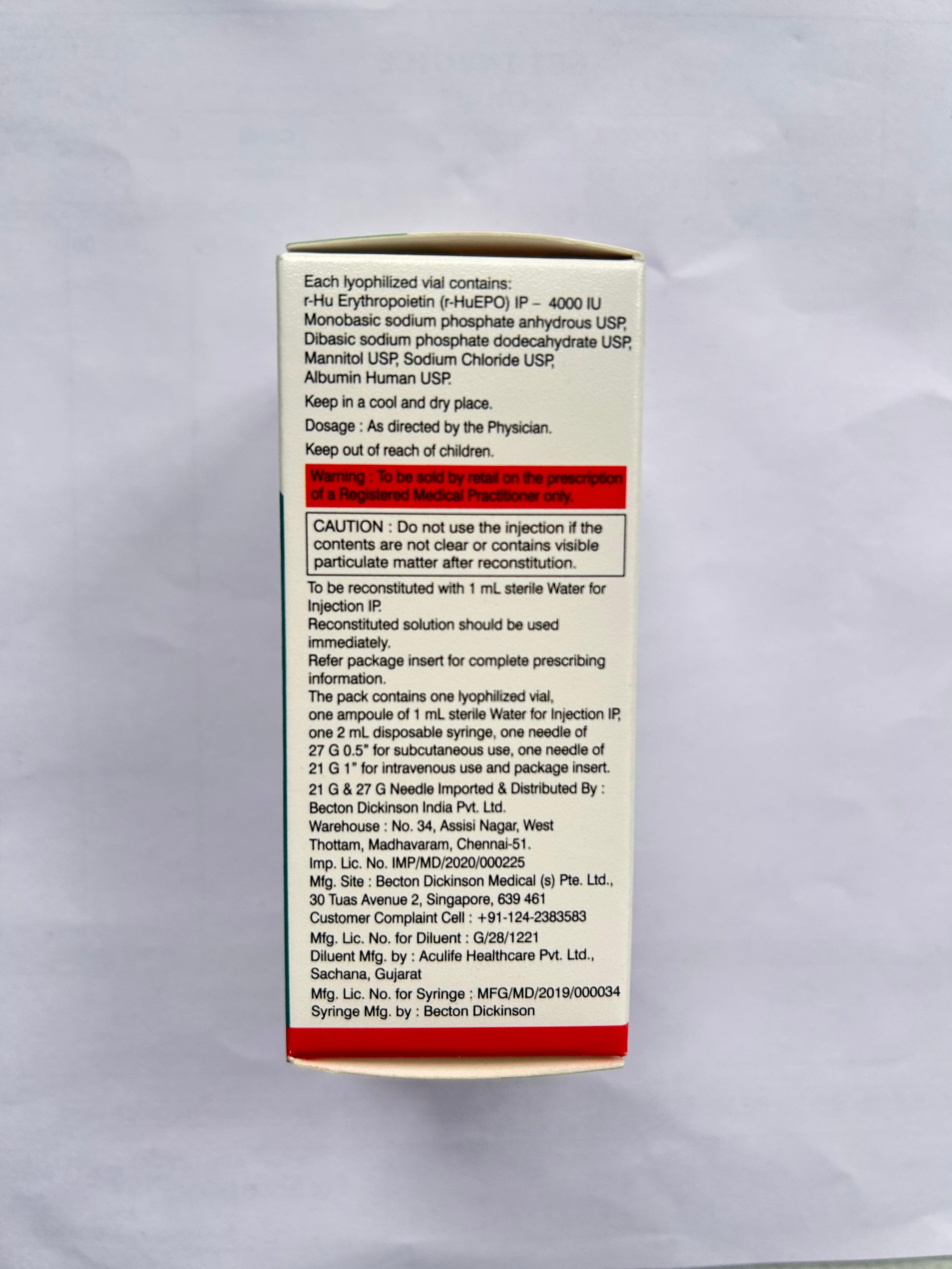 Zyrop 4000IU Injection is used to treat anemia from HIV treatment.