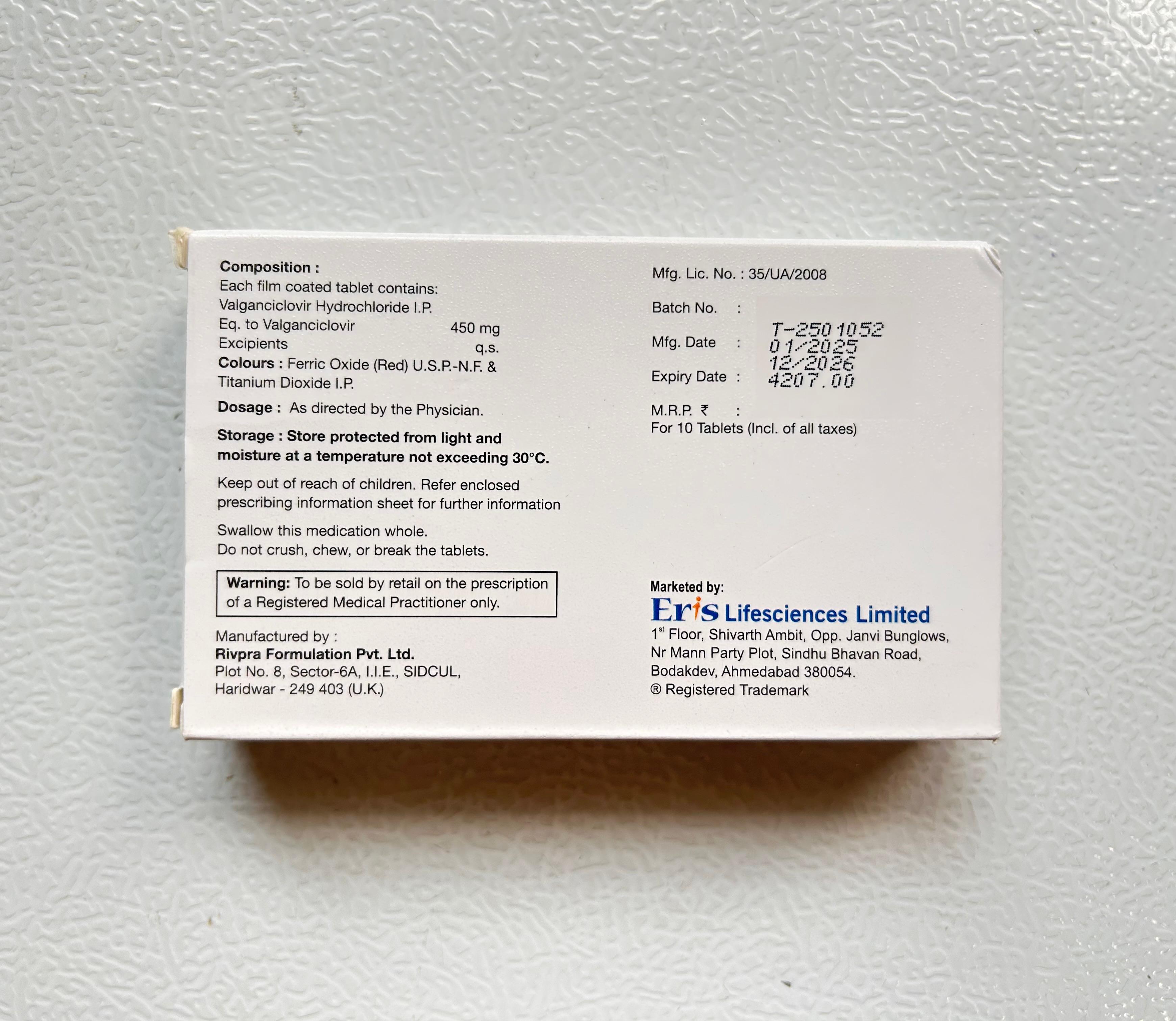 Cymgal 450mg Tablet is used to treat cytomegalovirus infections.