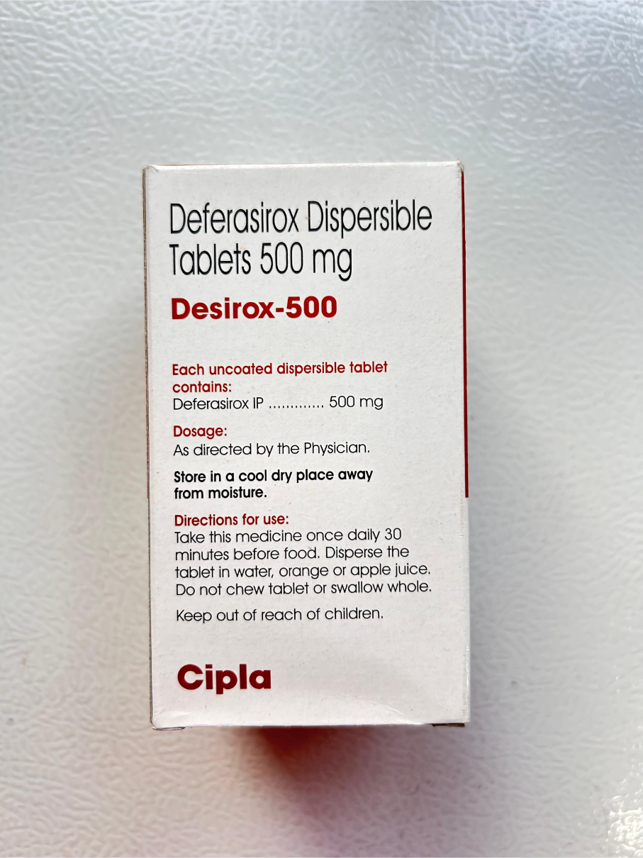 Desirox 500mg Tablet is used to treat  thalassemia, sickle cell anemia.