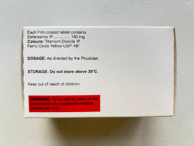 Ferasiro 180mg Tablet is used to treat thalassemia, sickle cell anemia.